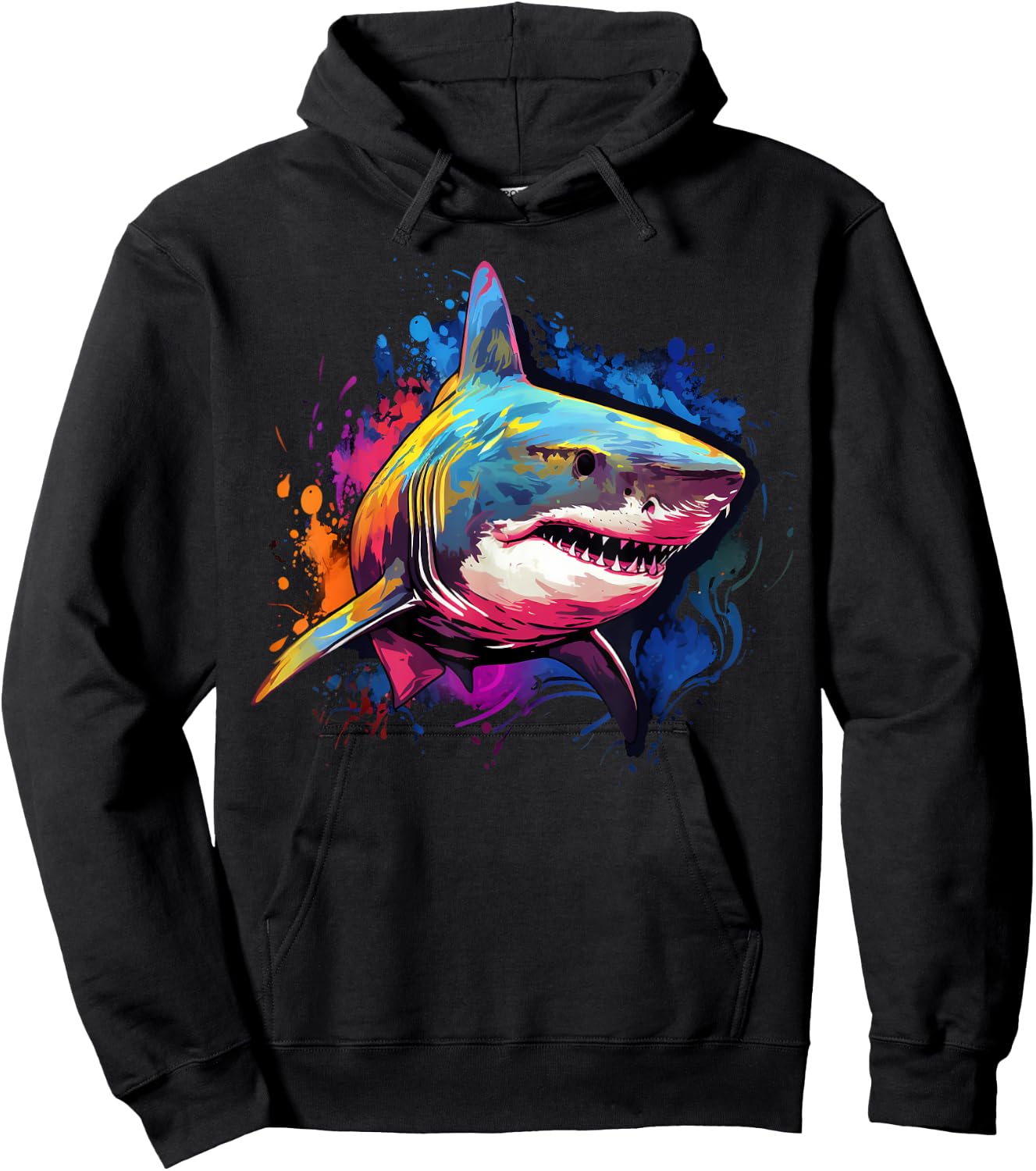 Cool Shark on colorful painted Shark Hoodie - Hoodie | Black