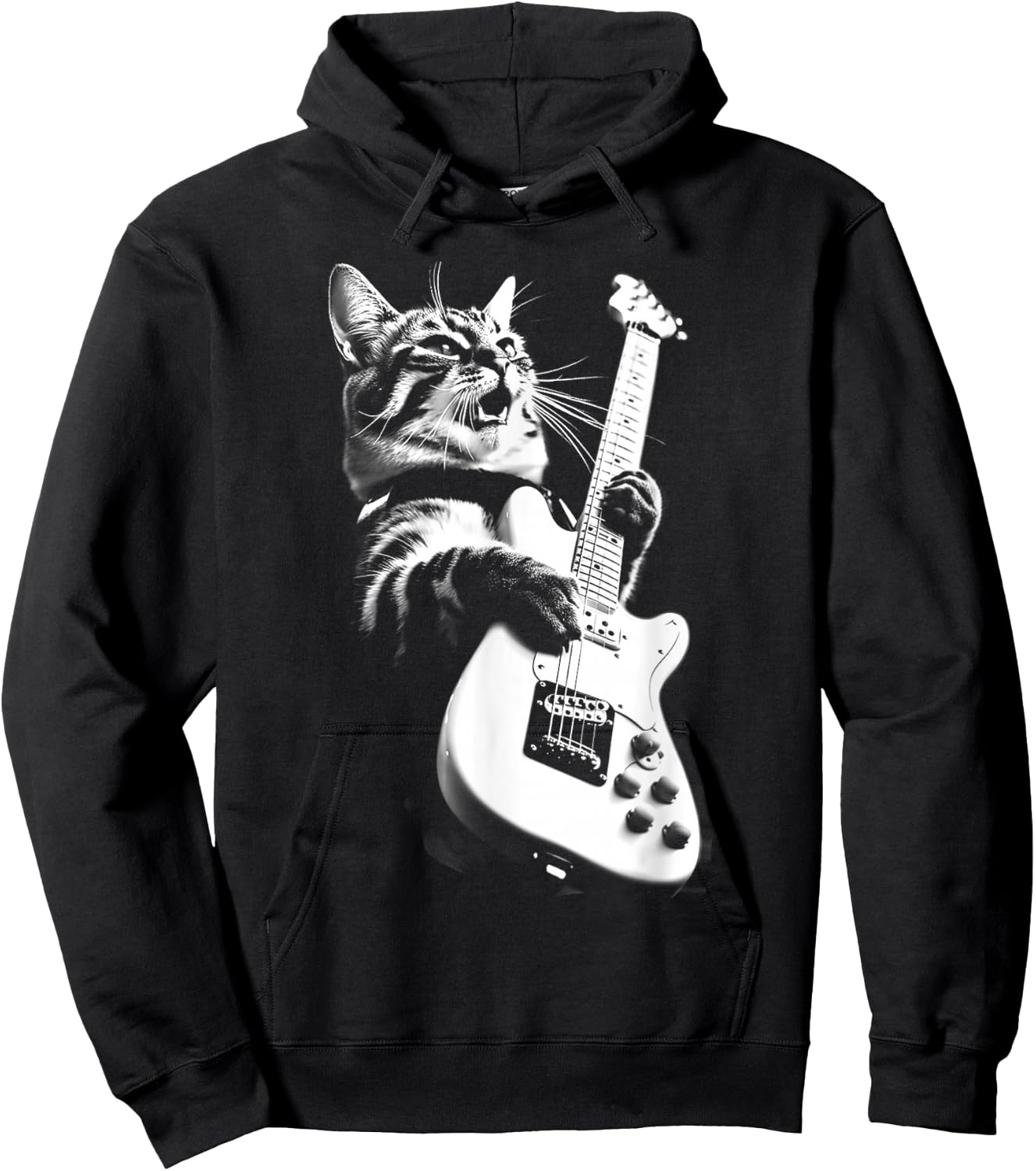 Rock Cat Playing Guitar - Funny Guitar Cat Hoodie - Hoodie | Black