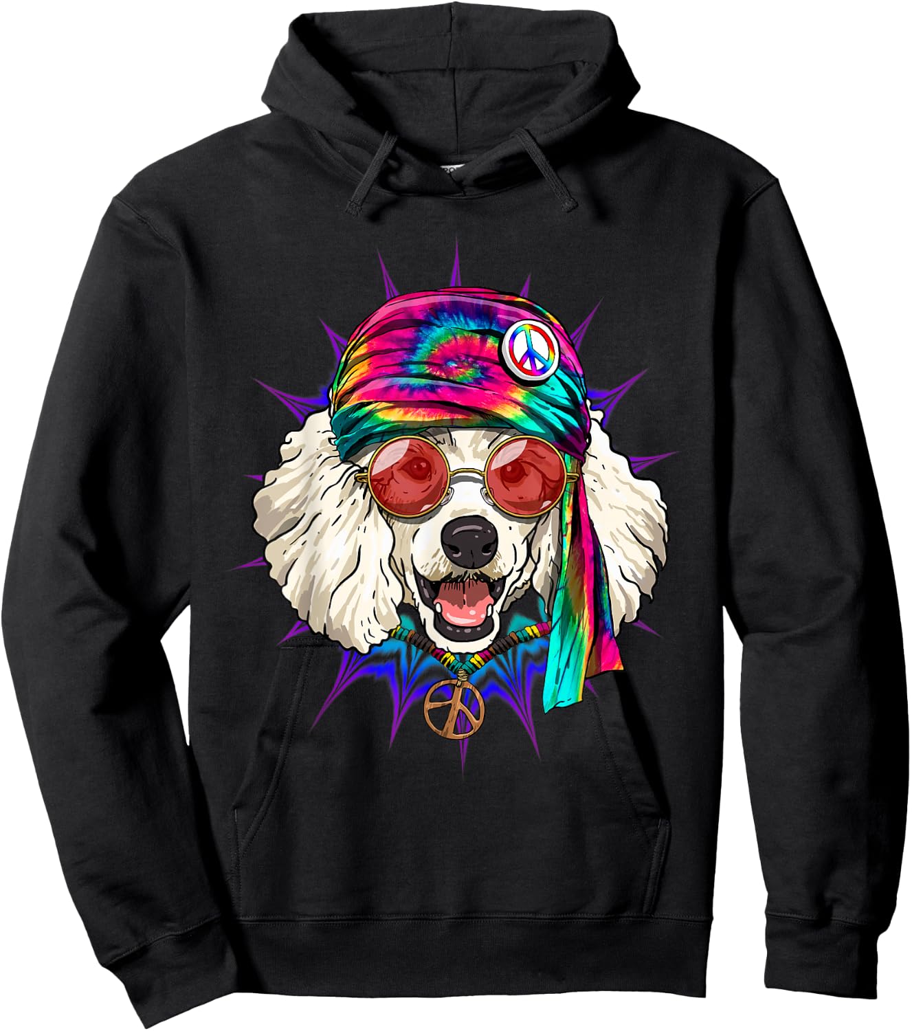 Tie Dye Hippie Poodle Hippiness Peace Love Dog Hoodie - Hoodie | Black