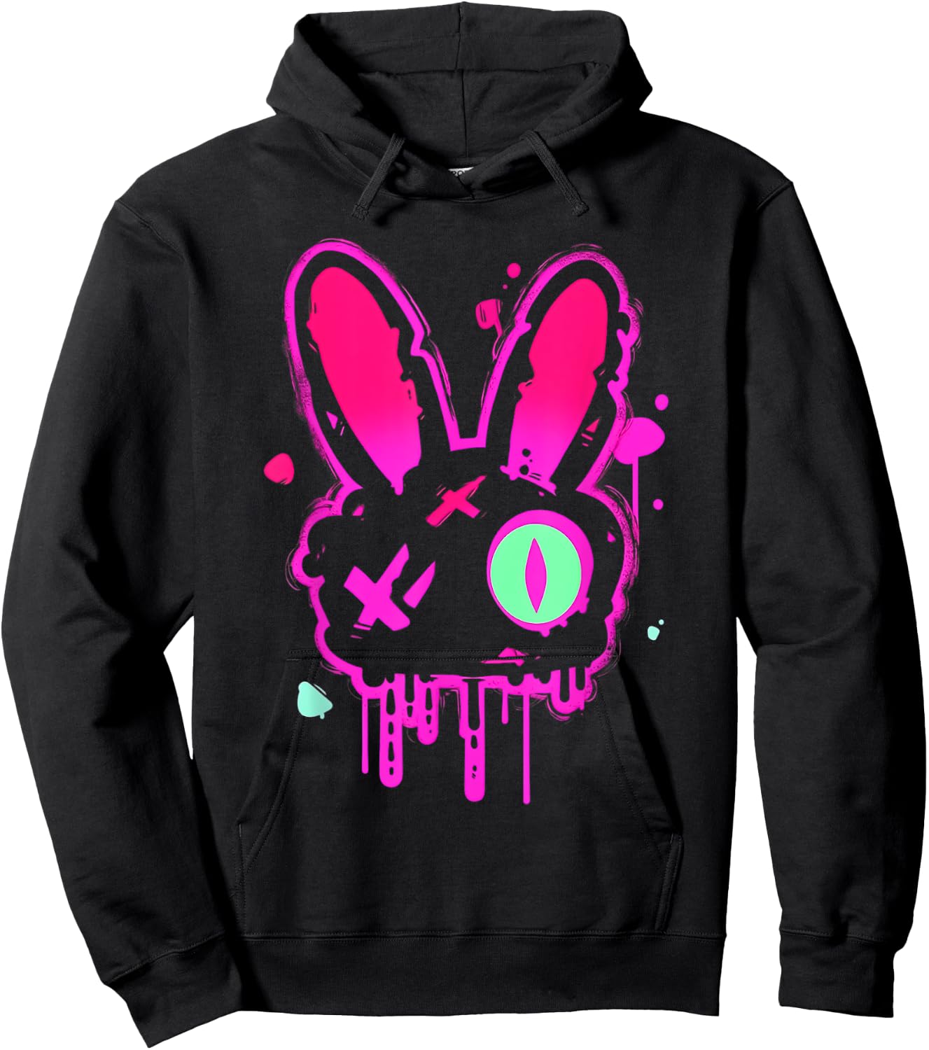 Grunge Graffiti Rabbit | Pastel Goth Punk Edgy Psychedelic Hoodie - Hoodie | Black