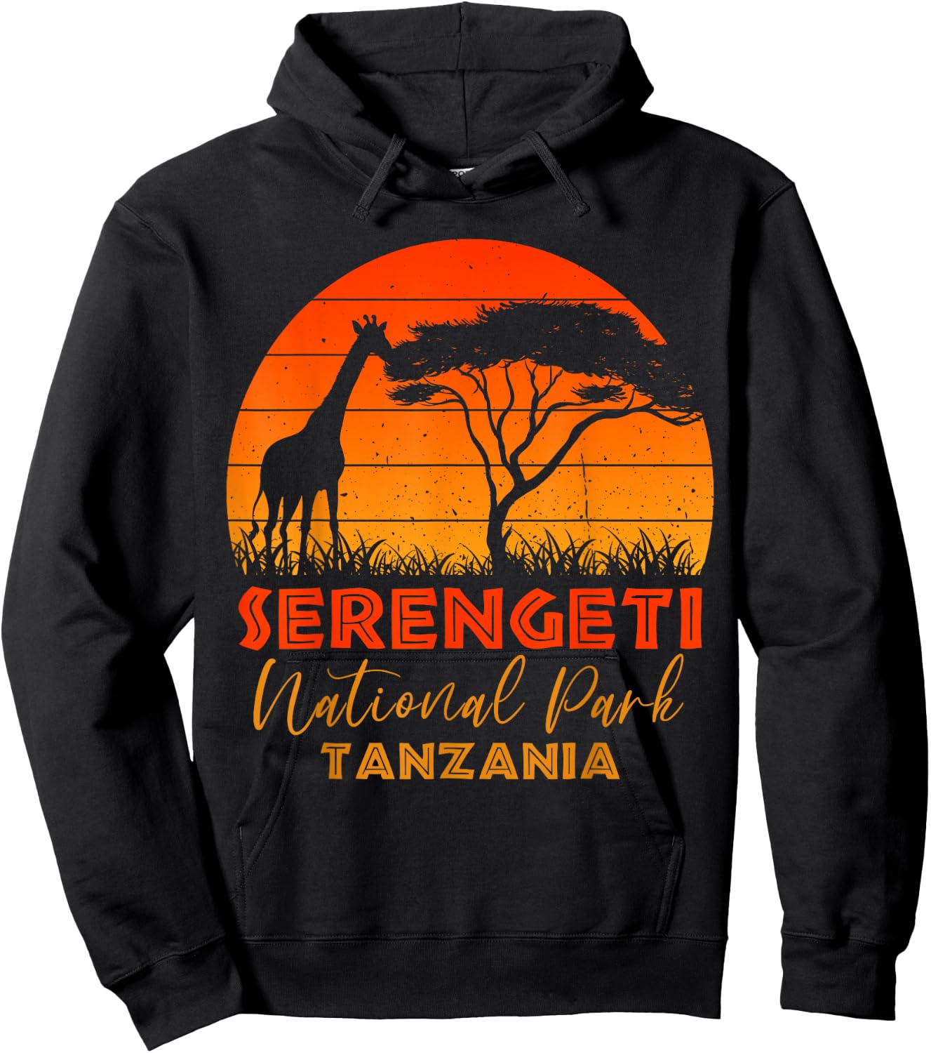 Serengeti National Park Tanzania Giraffe Safari Retro Hoodie - Hoodie | Black