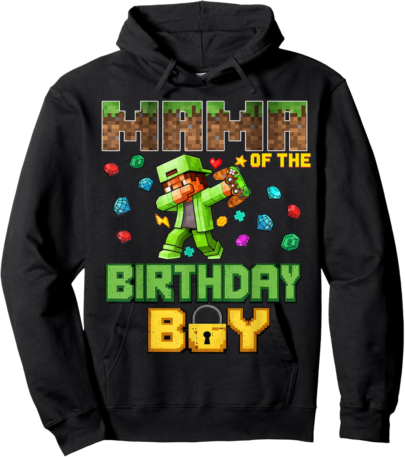 Mom Mama of The Birthday Boy Video Gamer Pixel Dab Number Hoodie - Hoodie | Black