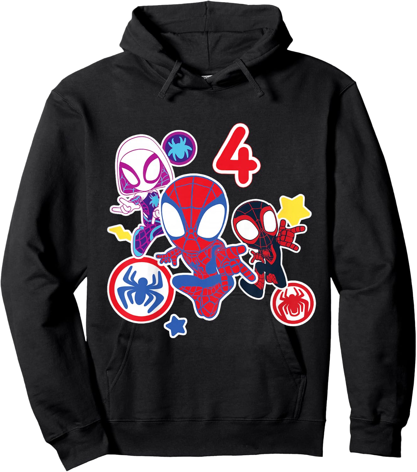 Children's Marvel Spidey and His Amazing Friends 4 Year Old Birthday , black Hoodie - Hoodie | Black