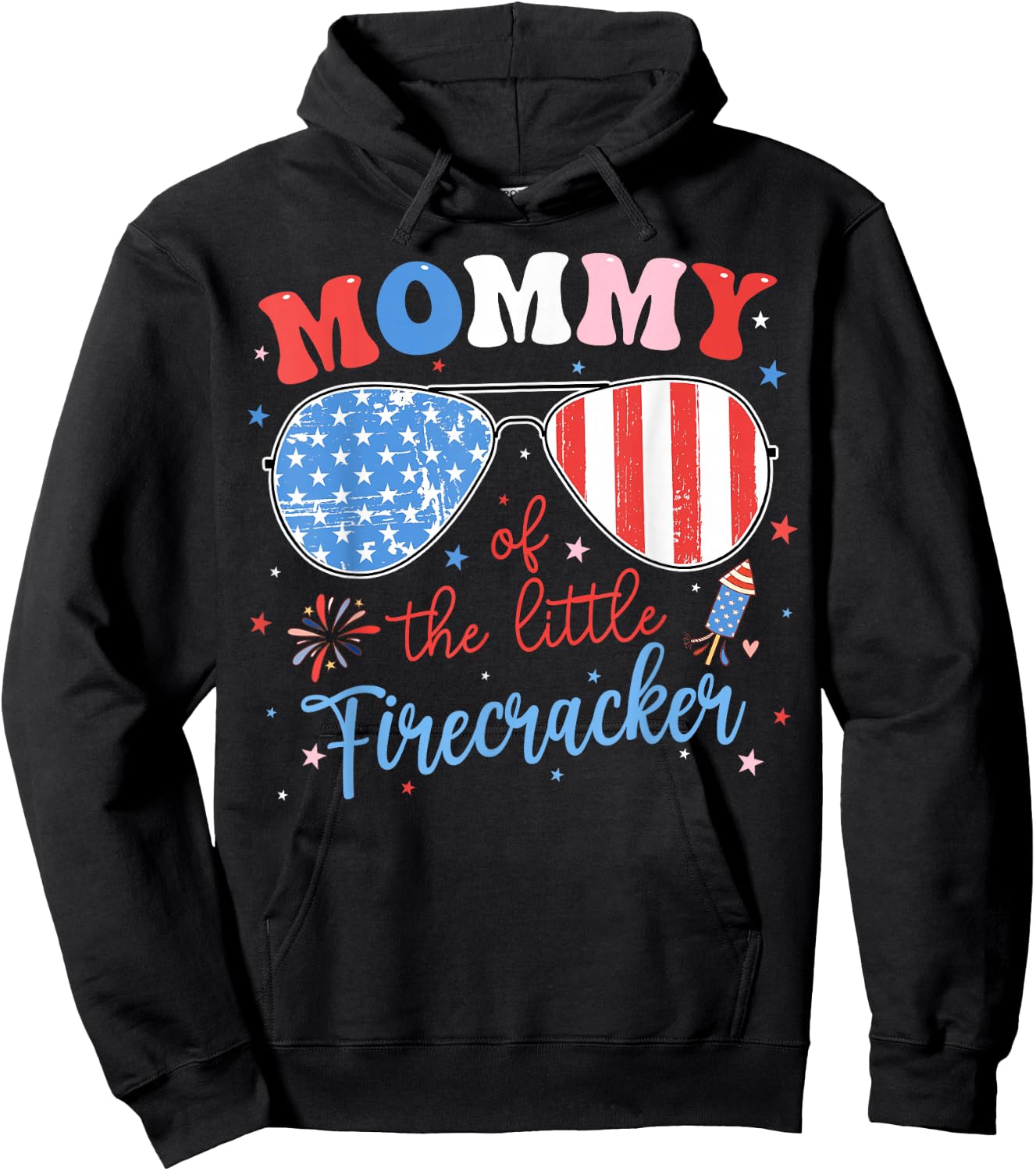 Mommy of The Little Firecracker 4th of July Birthday Family Hoodie - Hoodie | Black