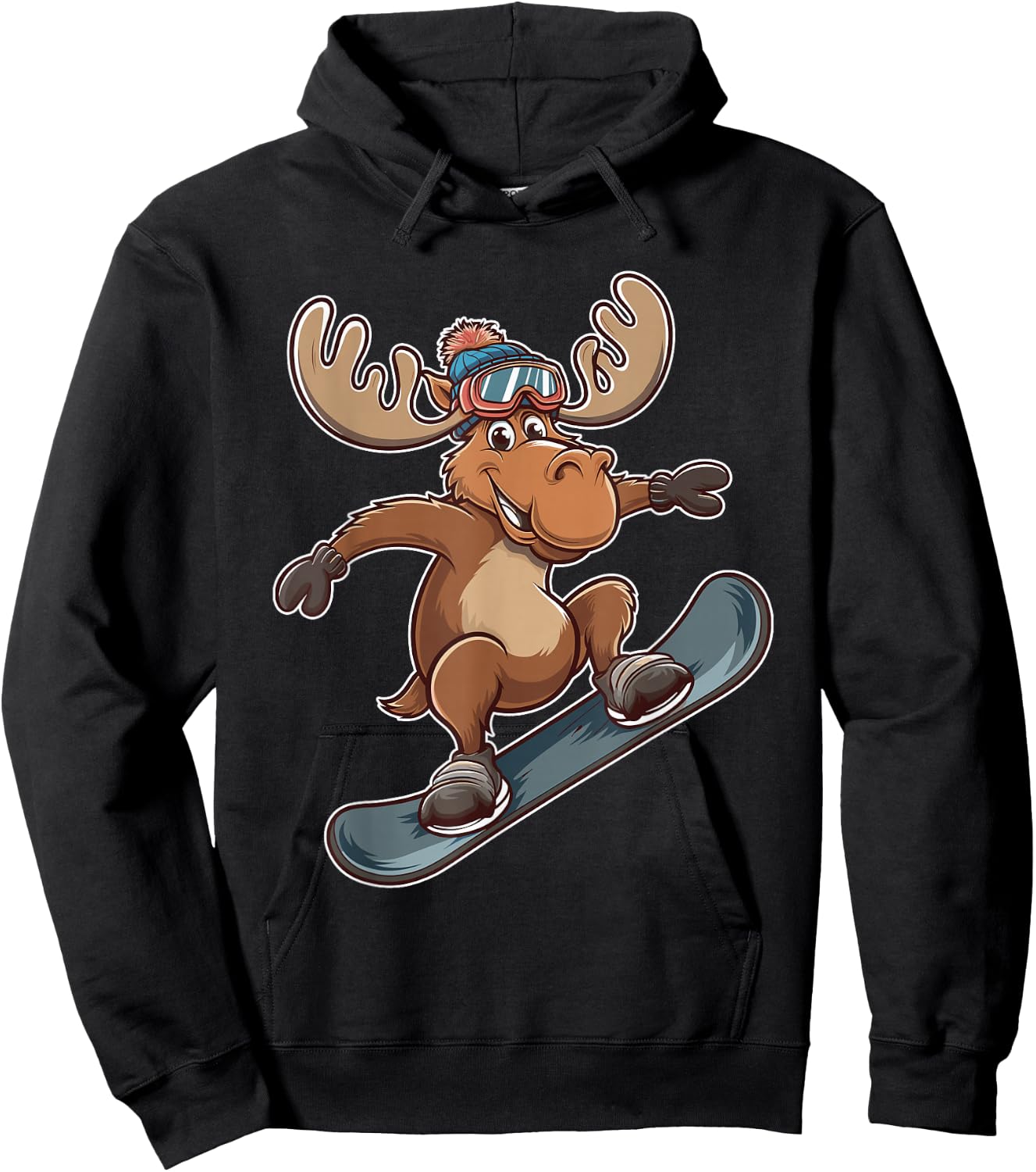 Cool Moose Snowboarding Adventure Graphic Hoodie - Hoodie | Black