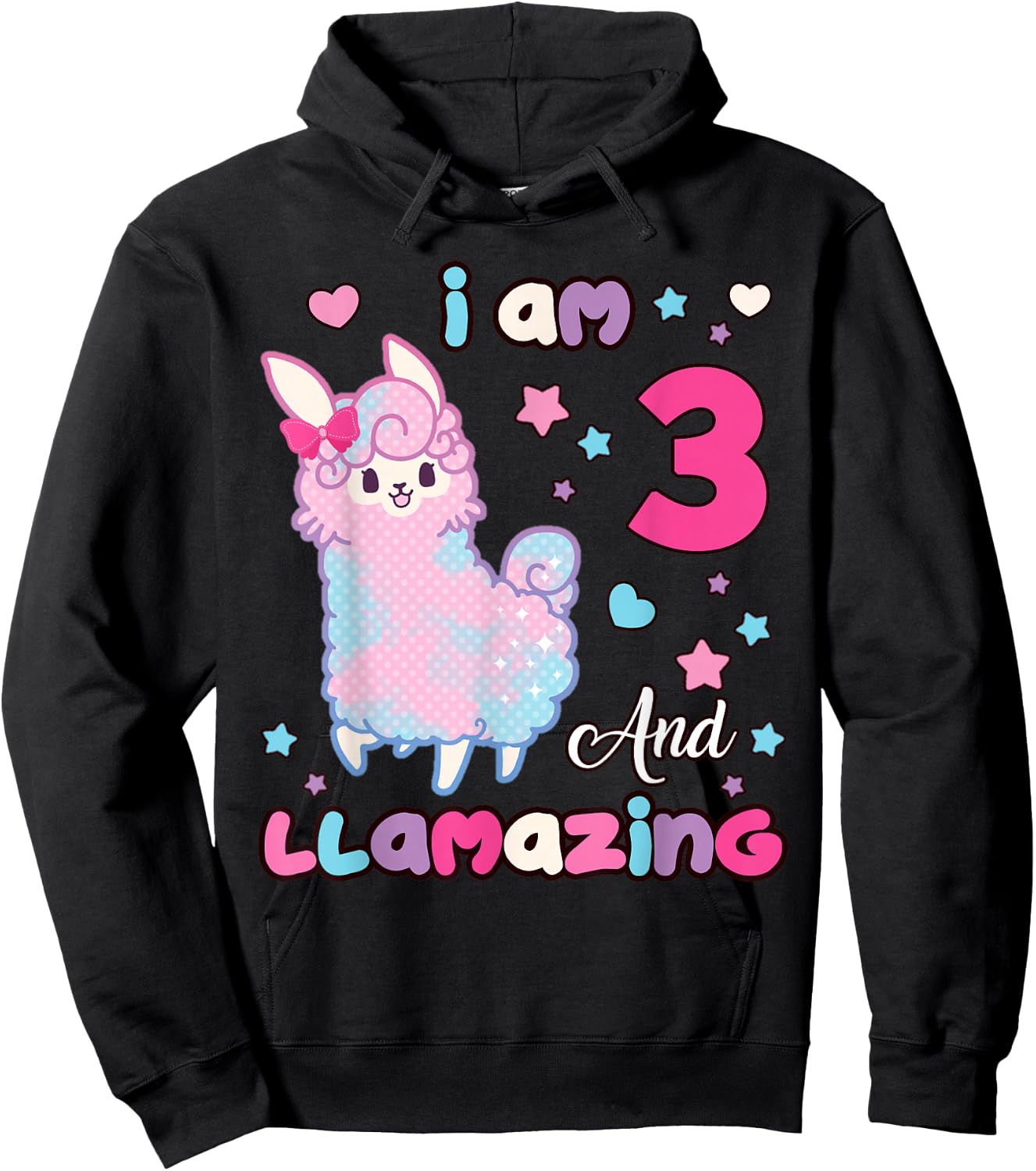 3 Years Old 3rd Birthday Girl I Am Three and Llamazing Llama Hoodie - Hoodie | Black
