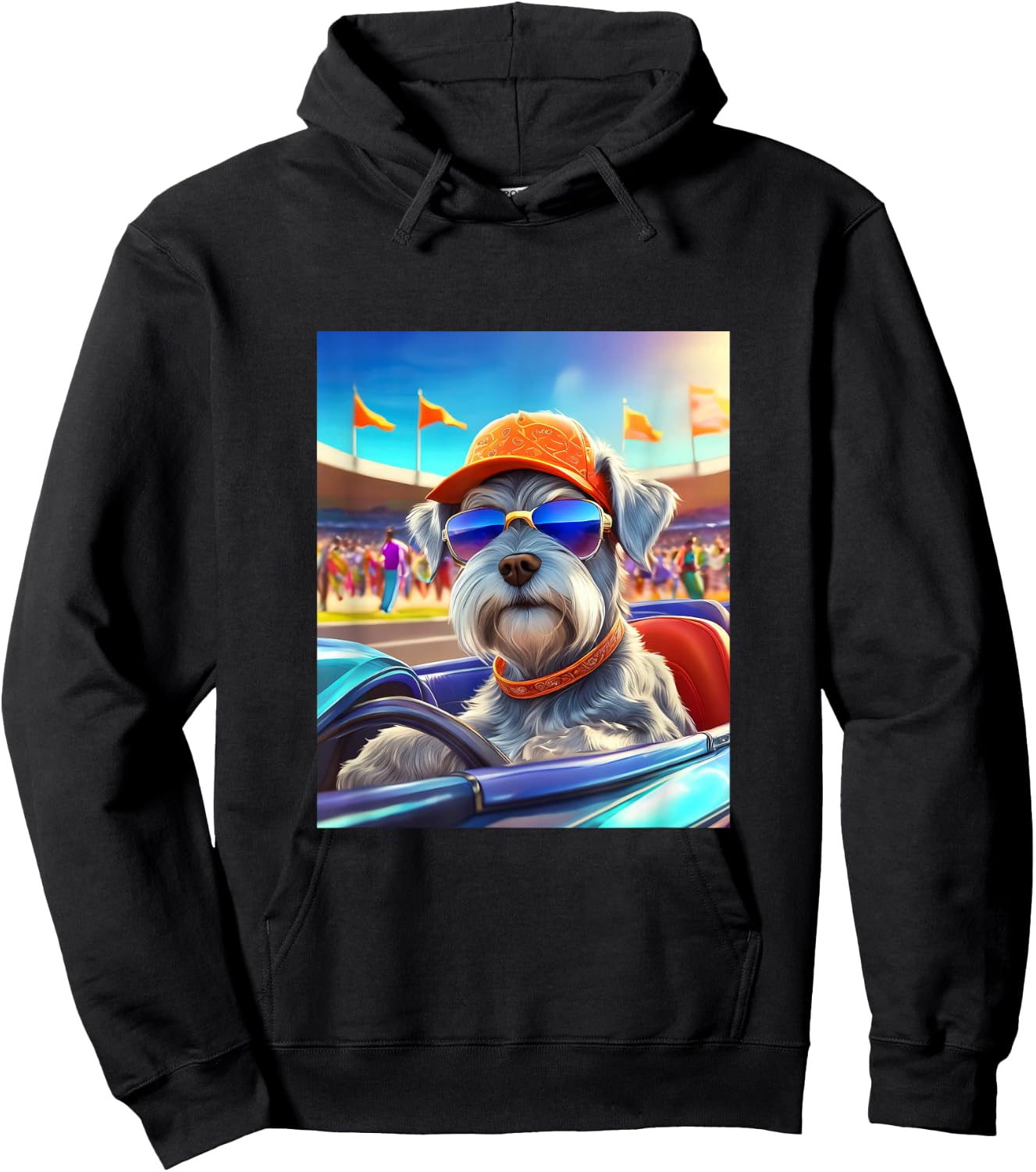 Mini Schnauzer Dog Driving Sports Race Car Hoodie - Hoodie | Black
