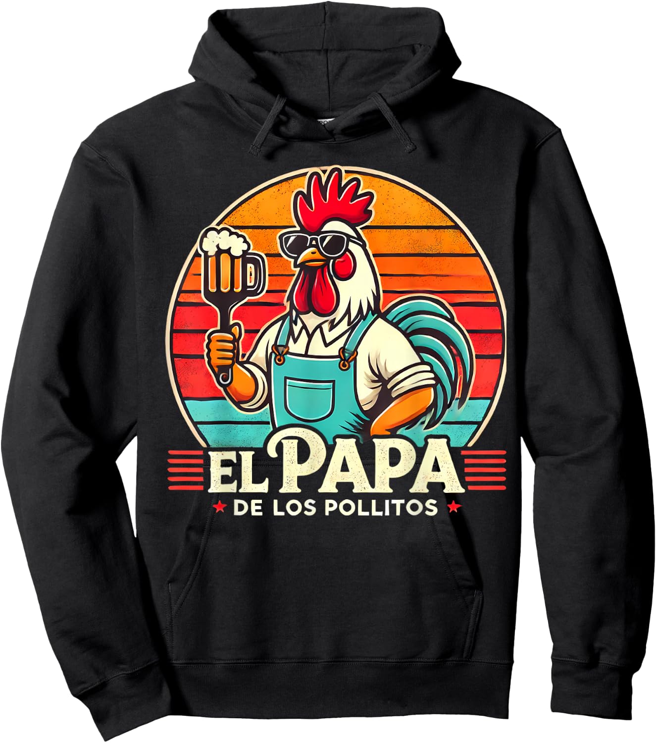 El Papa de lo pollitos funny Rooster Spanish Dia del Padre Hoodie - Hoodie | Black