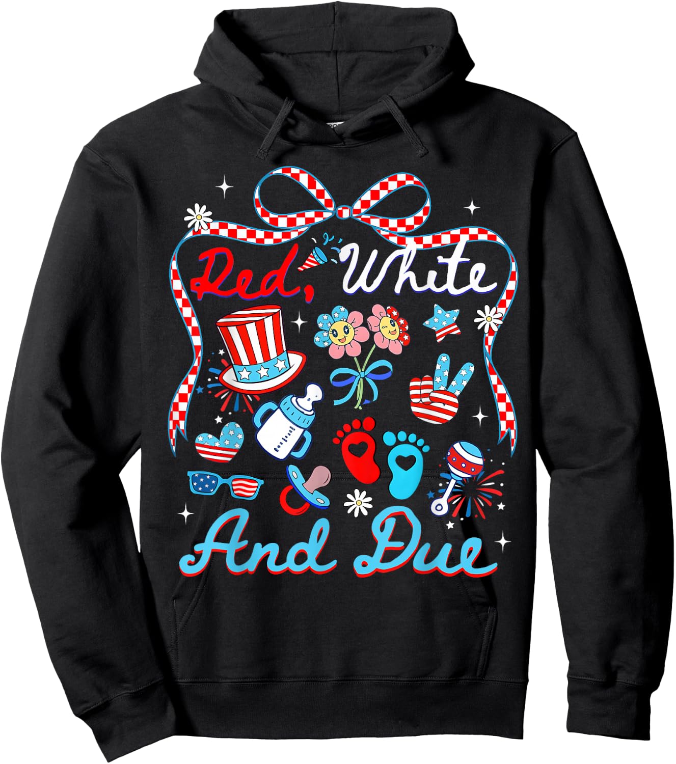 Cute Coquette Bow Pregnancy Reveal Red White Women Hoodie - Hoodie | Black