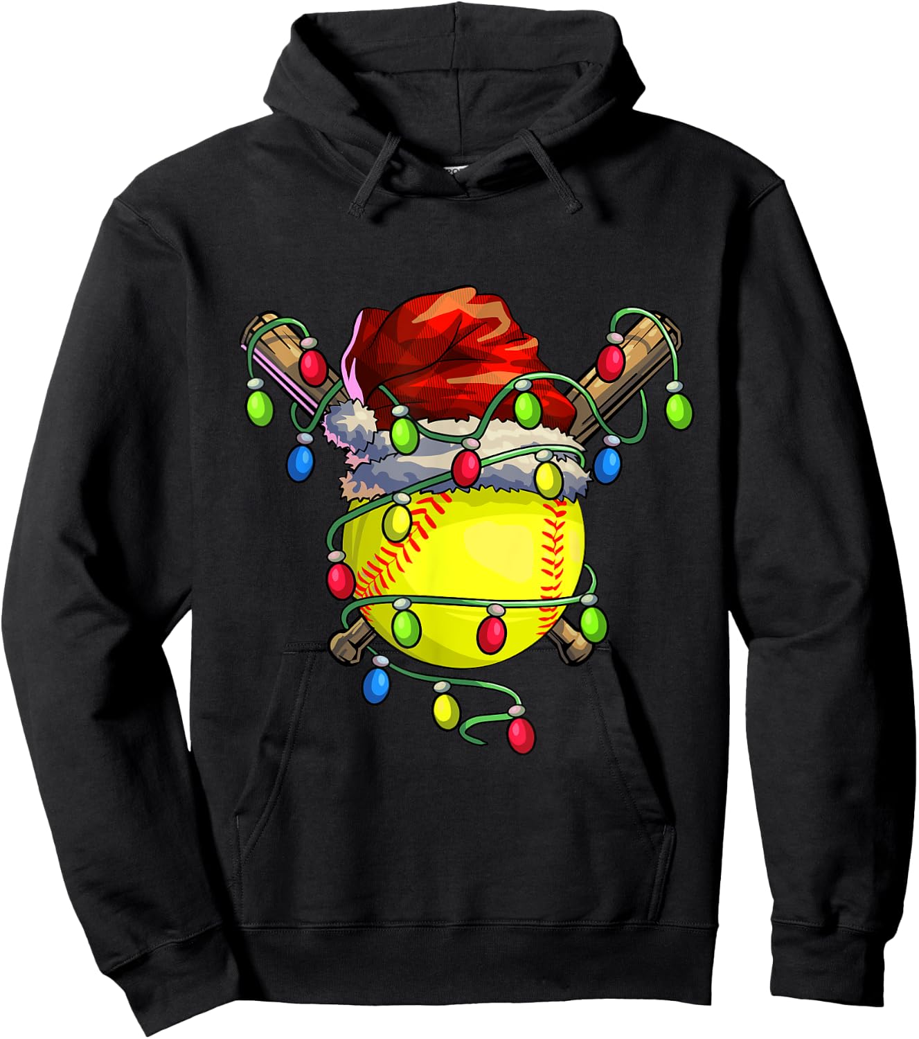 Christmas Softball Xmas Christmas Lights Softball Player Hoodie - Hoodie | Black