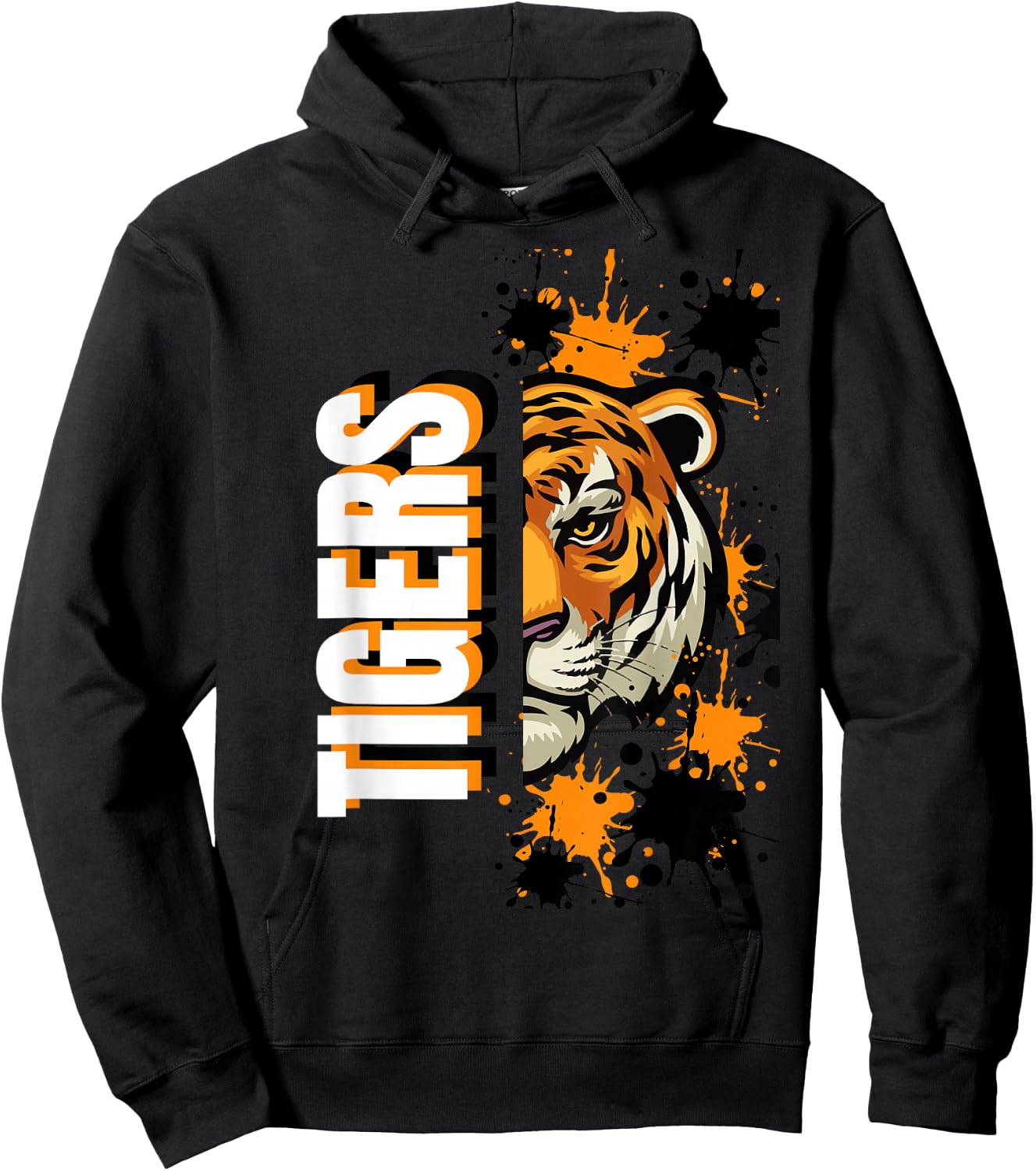 Tigers School Spirit Tiger Mascot Orange Black Hoodie - Hoodie | Black