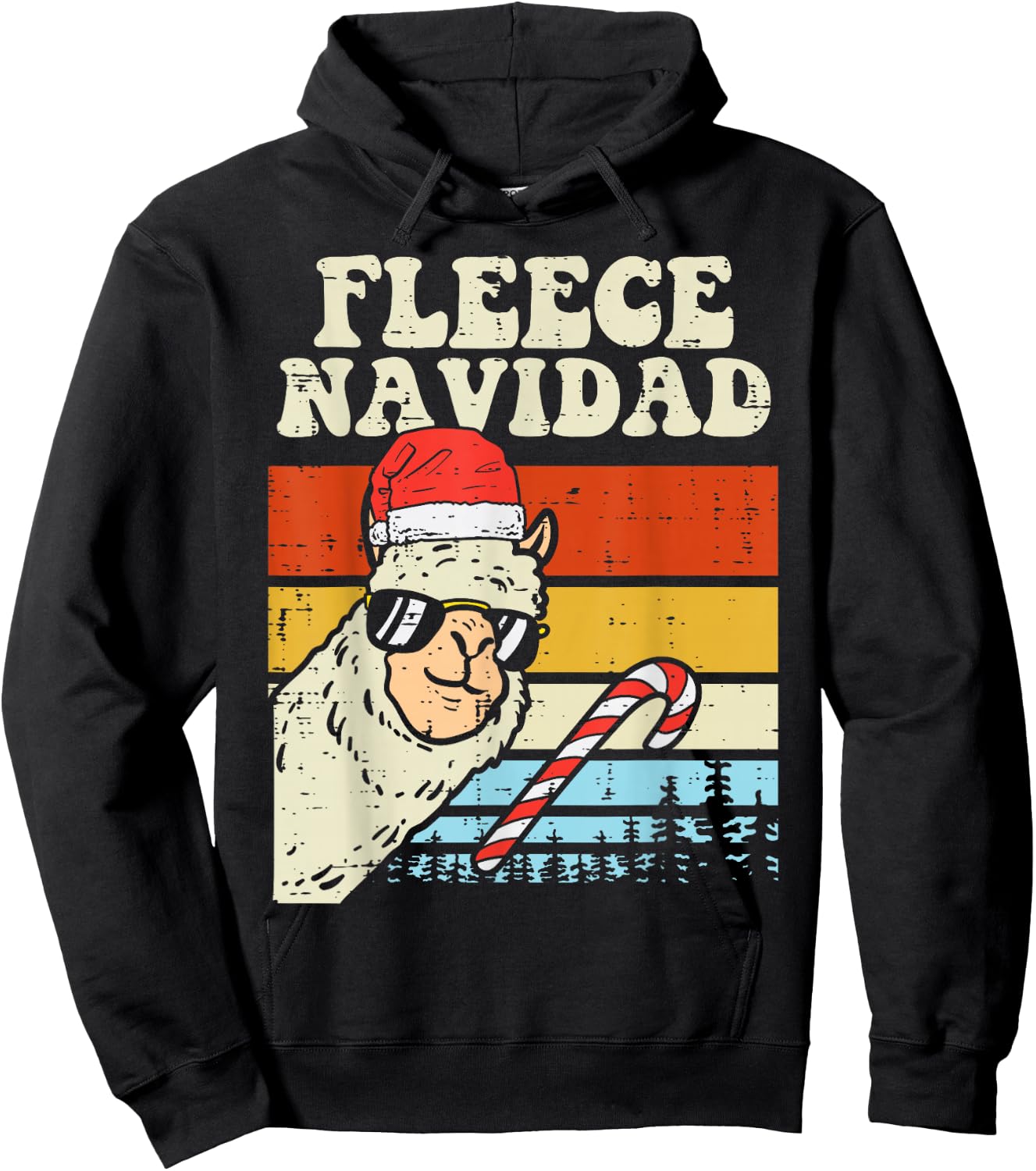 Santa Llama Fleece Navidad Alpaca Christmas Xmas Hoodie - Hoodie | Black