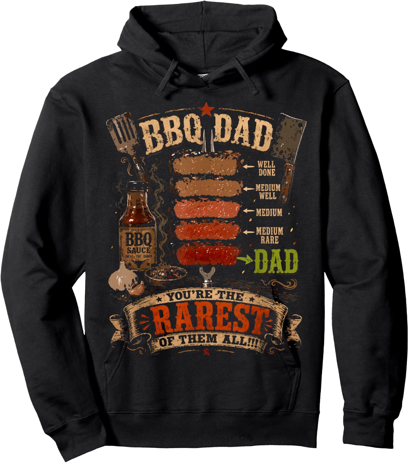 Funny BBQ Shirt Steak BBQ Dad You're The Rarest of Them All Hoodie - Hoodie | Black