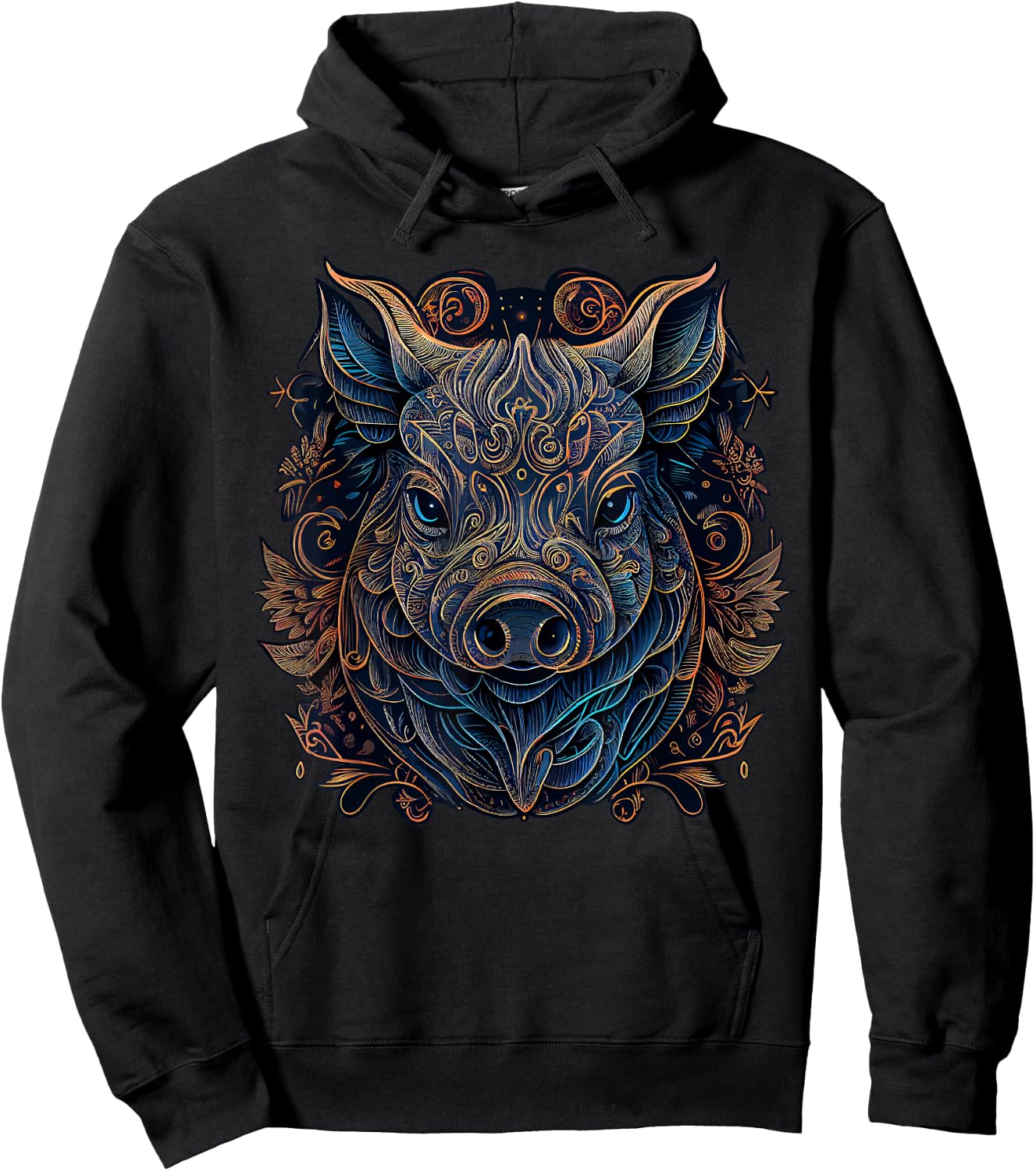 Chinese Zodiac Symbol Boar Animal Pig Astrology , Kids, -Adults, Short Sleeve, Black, Small, Classic Fit, Modern, Graphic, T Back, Cotton 60%, Polyester 40% Hoodie - Hoodie | Black