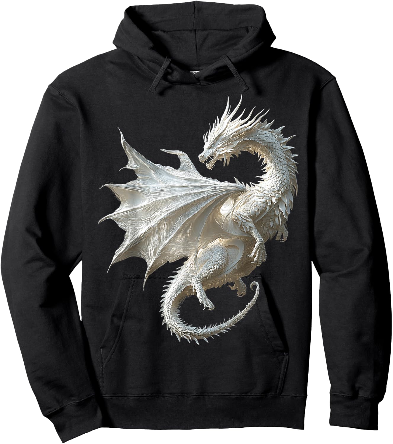Mythical illustration of the white dragon , Black, S Hoodie - Hoodie | Black