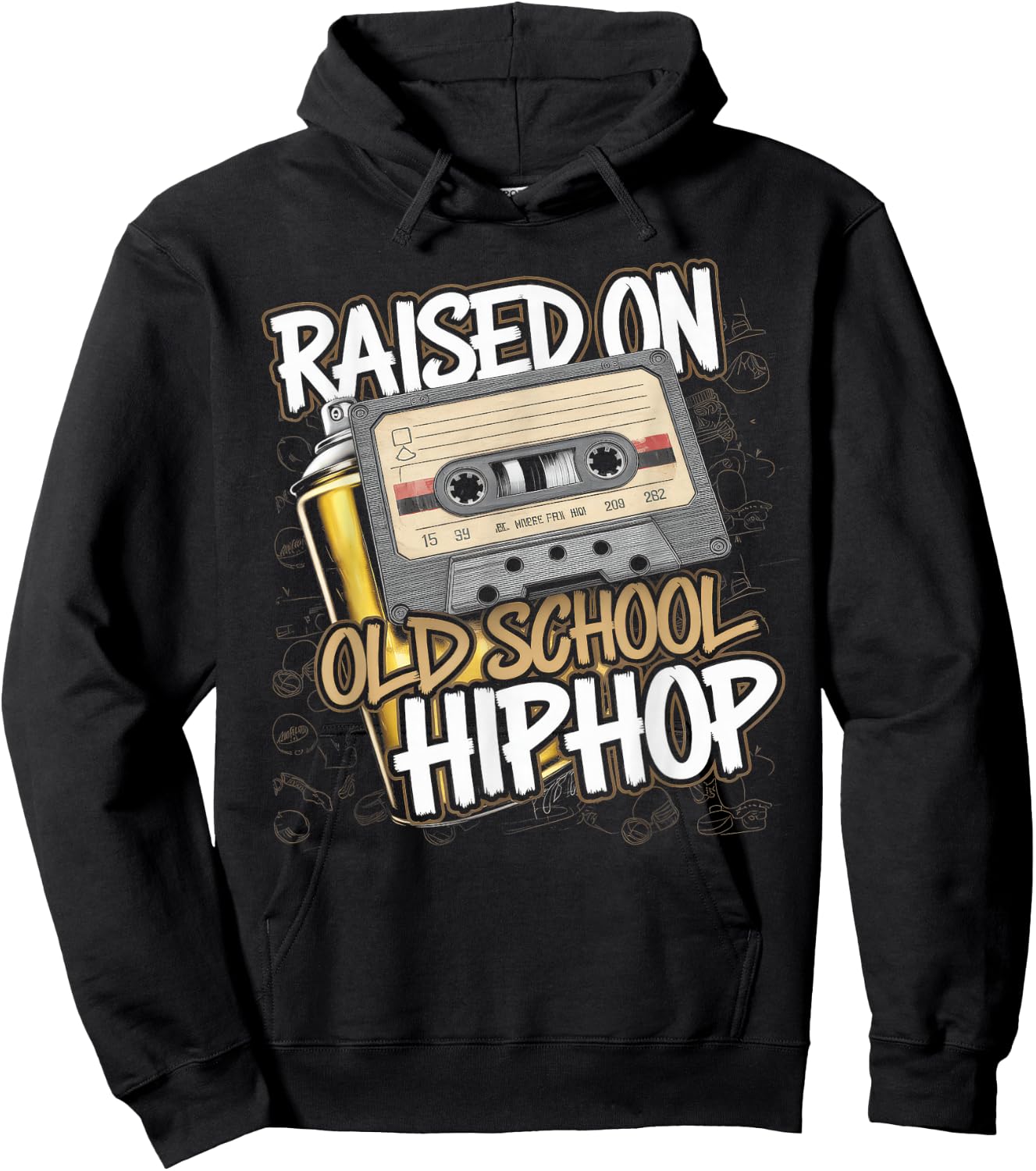 Raised ON Old School Hip HOP Cassette Graffiti Rap Hoodie - Hoodie | Black