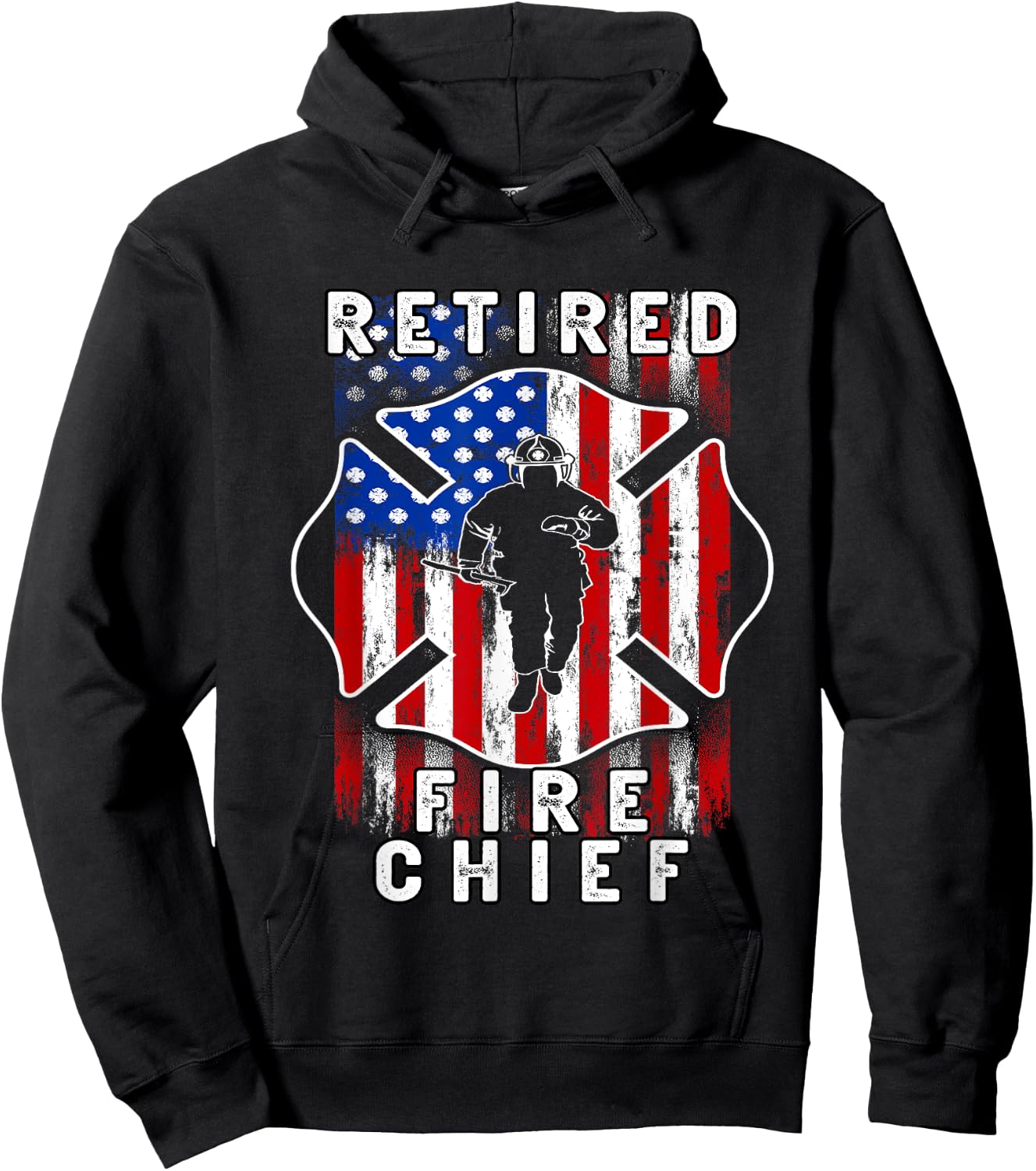 USA flag Retired Fire Chief Firefighter Rank Retirement Hoodie - Hoodie | Black