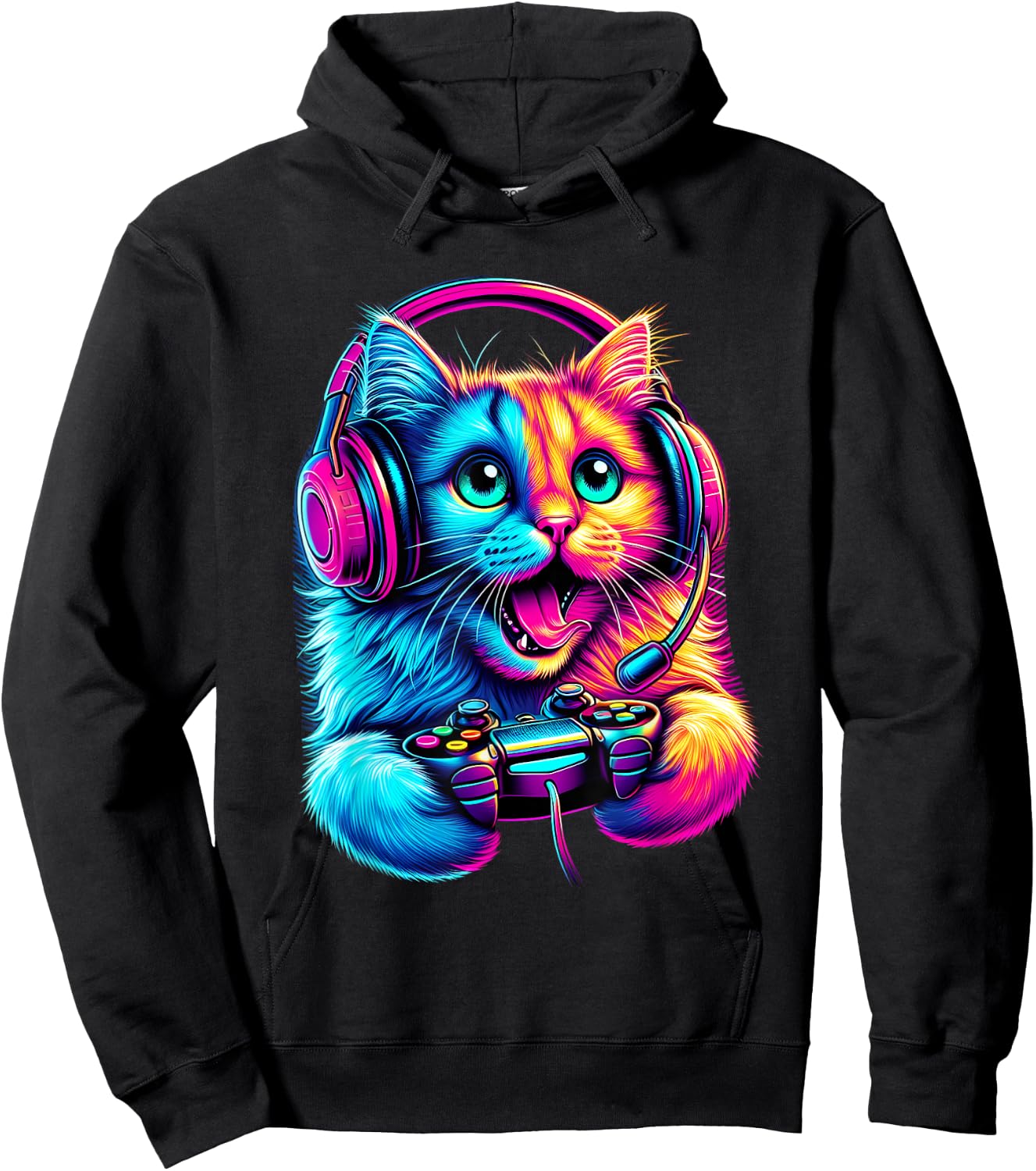 Cat Gaming Kitten Video Game Lover Nerd Gamer Kids Hoodie - Hoodie | Black