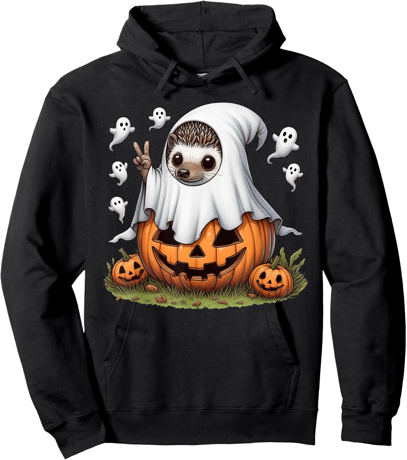 Funny Hedgehog Boo Halloween Ghost Kids Hoodie - Hoodie | Black