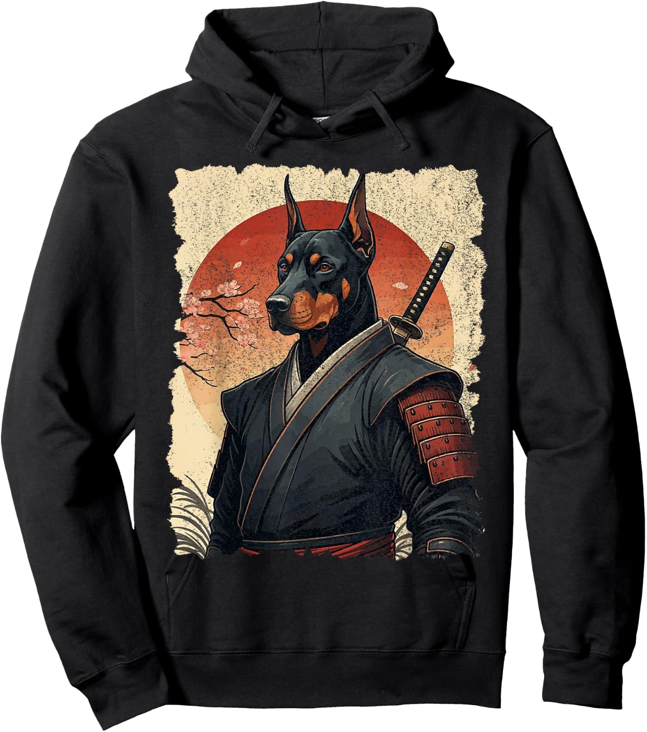 Ninja Doberman Samurai Warrior Katana Japanese Art Hoodie - Hoodie | Black