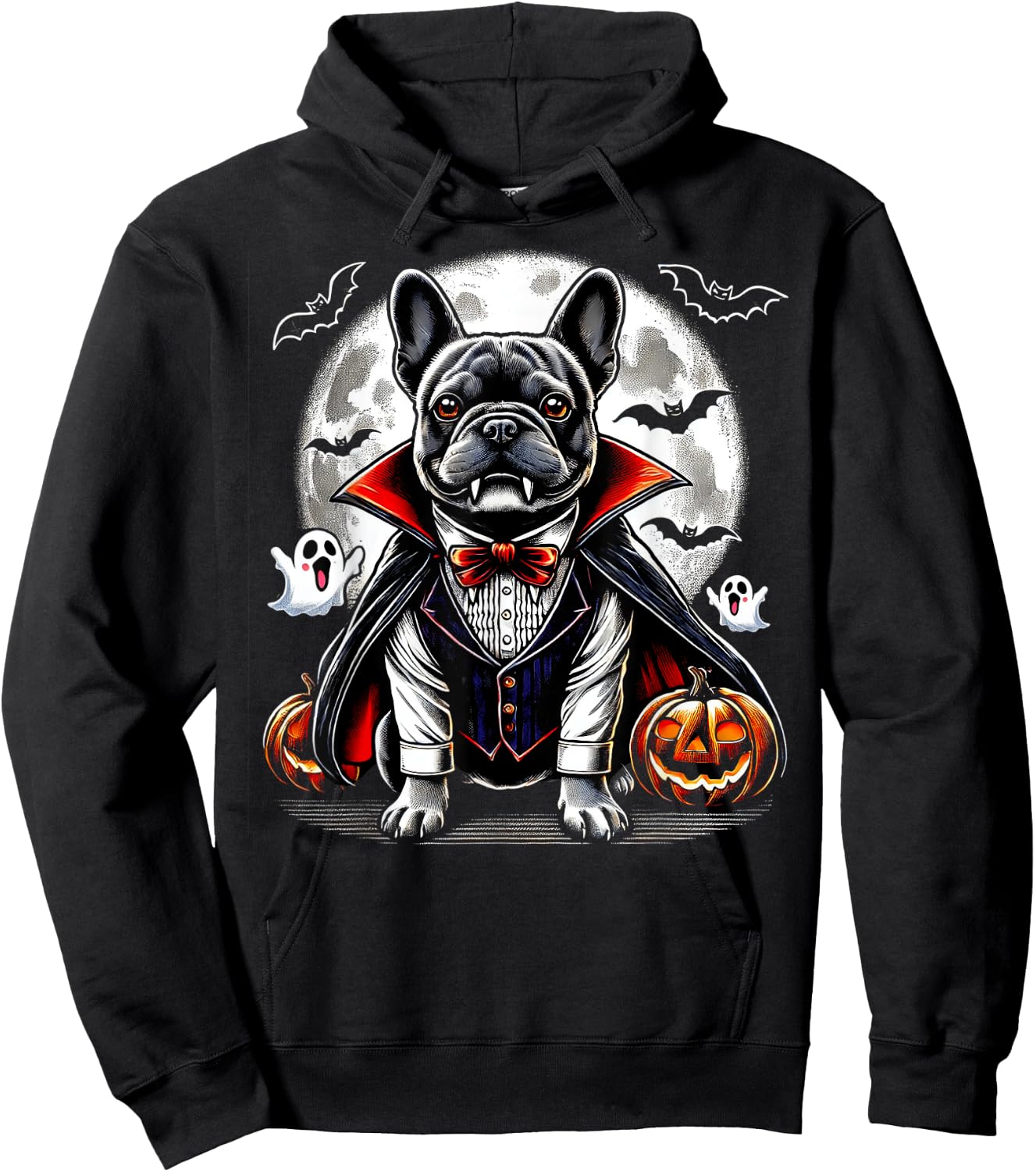 Spooky French Bulldog Halloween Vampire Pumpkin Ghosts Puppy Men Women Kids Hoodie - Hoodie | Black
