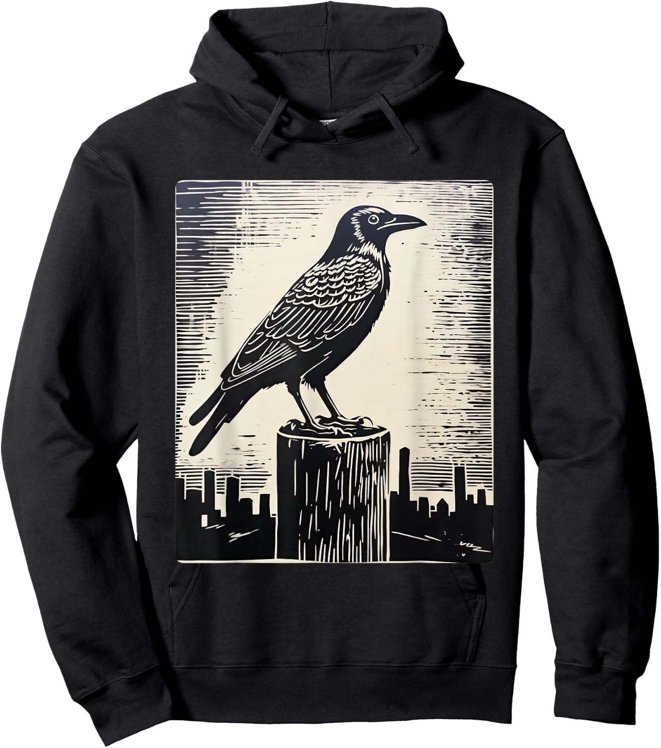 Crow in Linocut Raven Viking Crows Norse Mythology Hoodie - Hoodie | Black