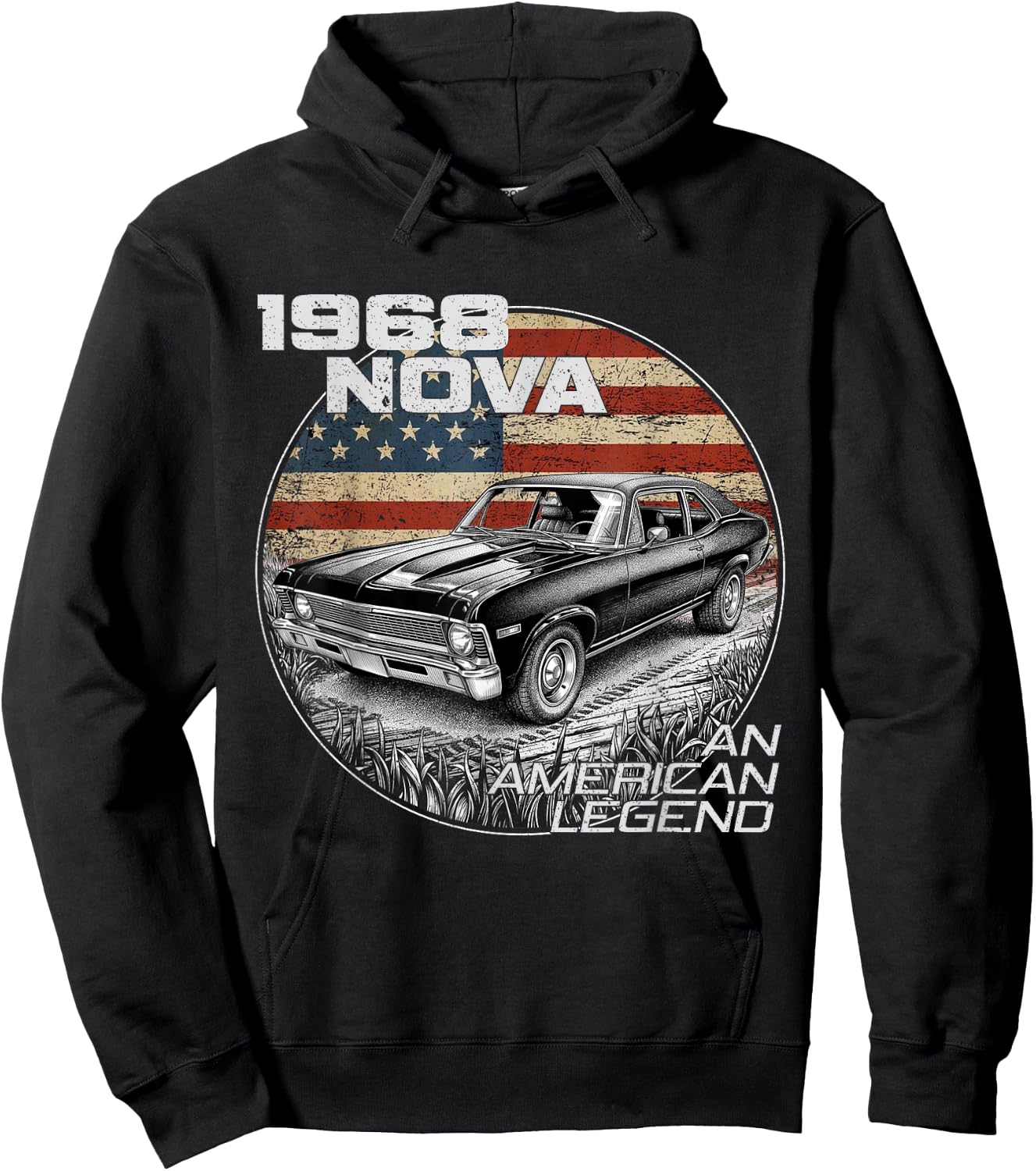 1968 68 Nova Silhouette Muscle Car American Flag Hoodie - Hoodie | Black