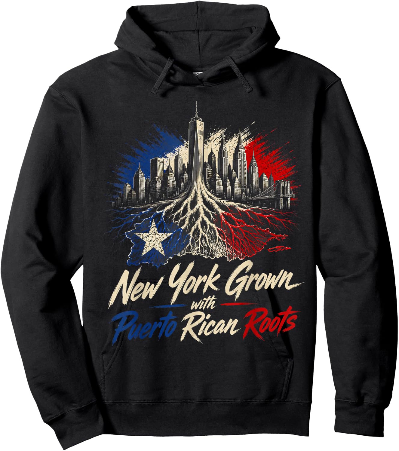 New York Grown with Puerto Rican Roots - Boricua Pride Art Hoodie - Hoodie | Black