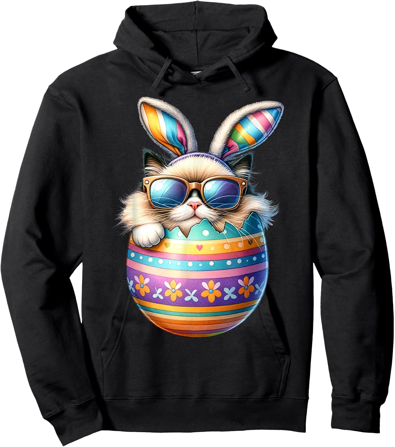 Ragdoll Cat Lover Easter Egg Happy Easter Bunny Ears Hoodie - Hoodie | Black