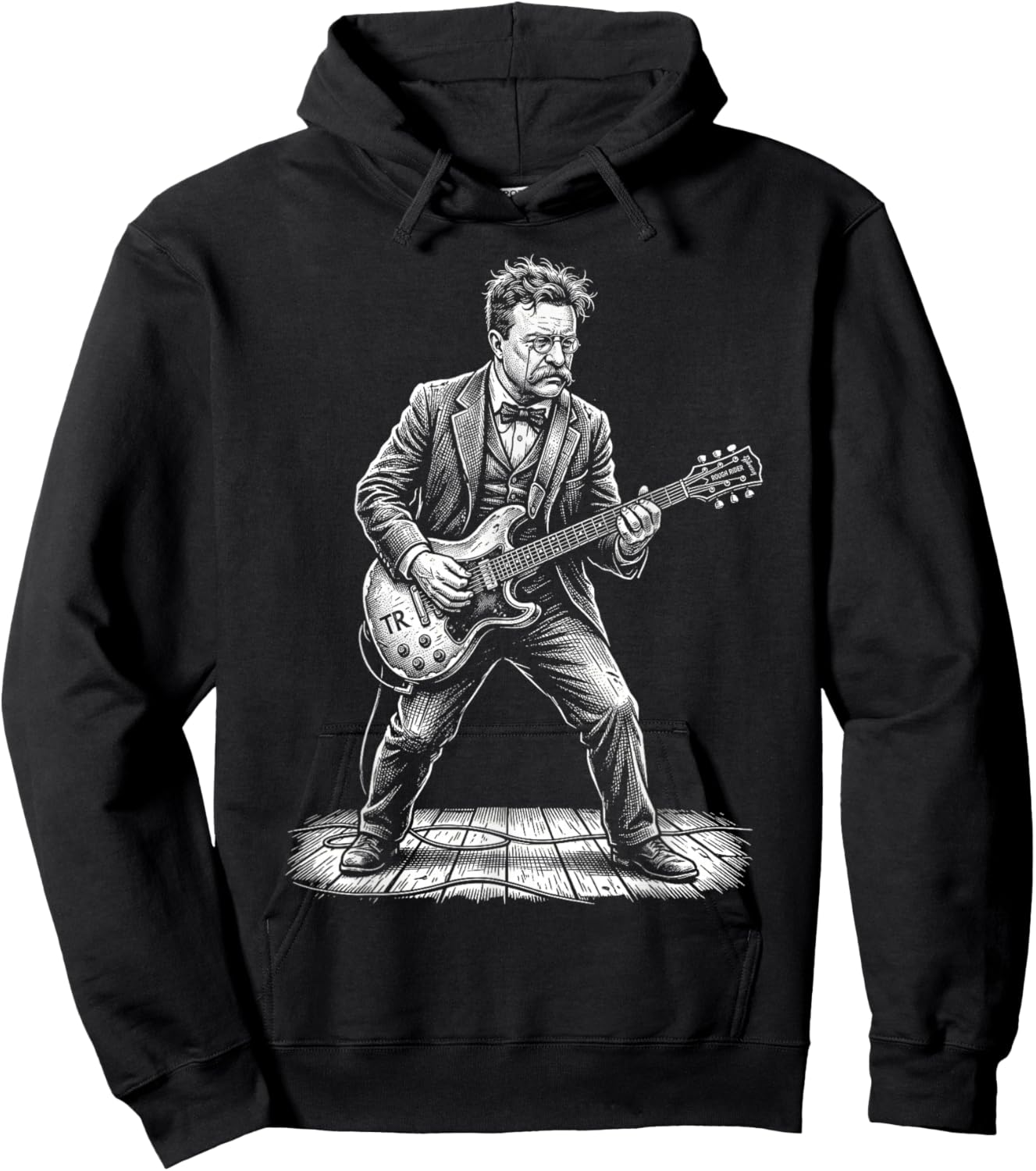 Theodore Roosevelt Rockstar President Electric Guitar Art Hoodie - Hoodie | Black