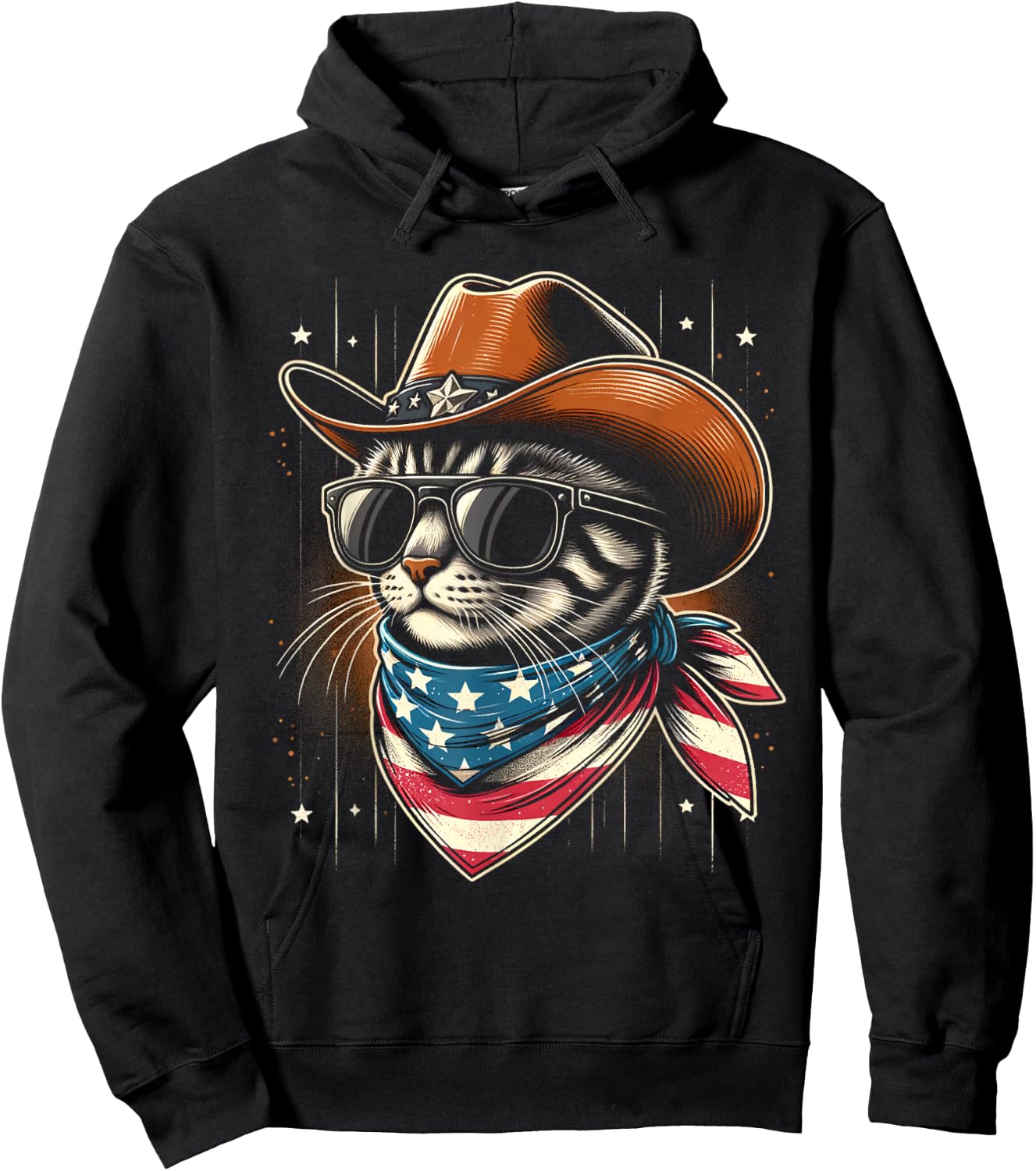 Funny Patriotic Cowboy Cat 4th of July Women Kids Hoodie - Hoodie | Black