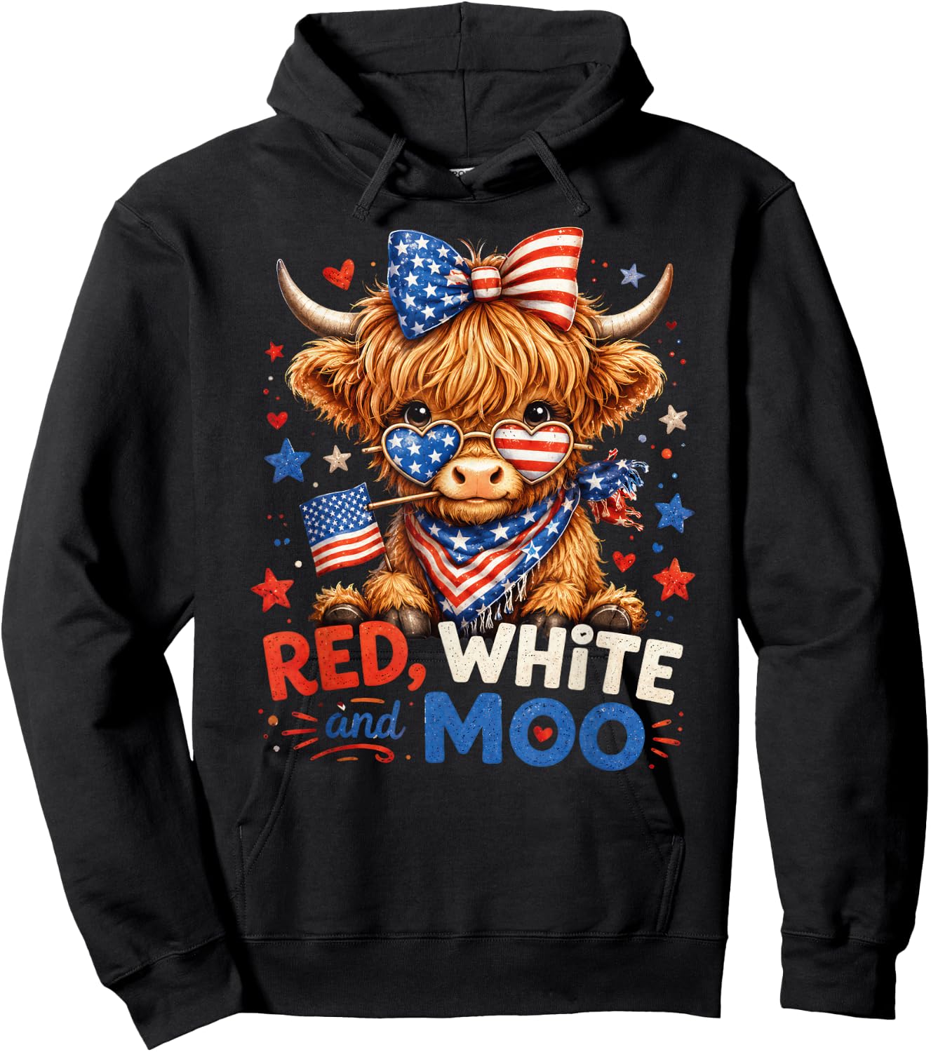 Red White and Moo Cow Shirt 4th of July 250 Years Patriotic Hoodie - Hoodie | Black