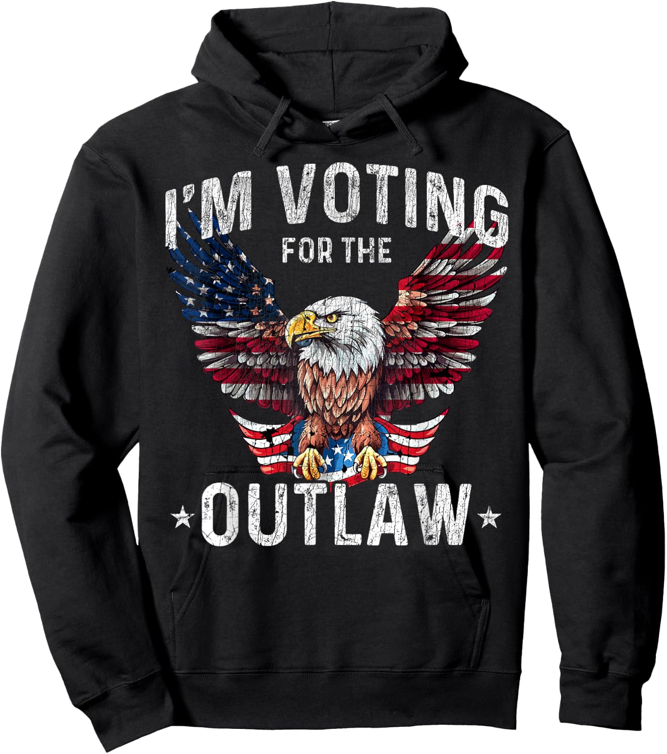 US Flag Eagle I'm Voting for The Outlaw Funny Pro Trump 2024 Hoodie - Hoodie | Black