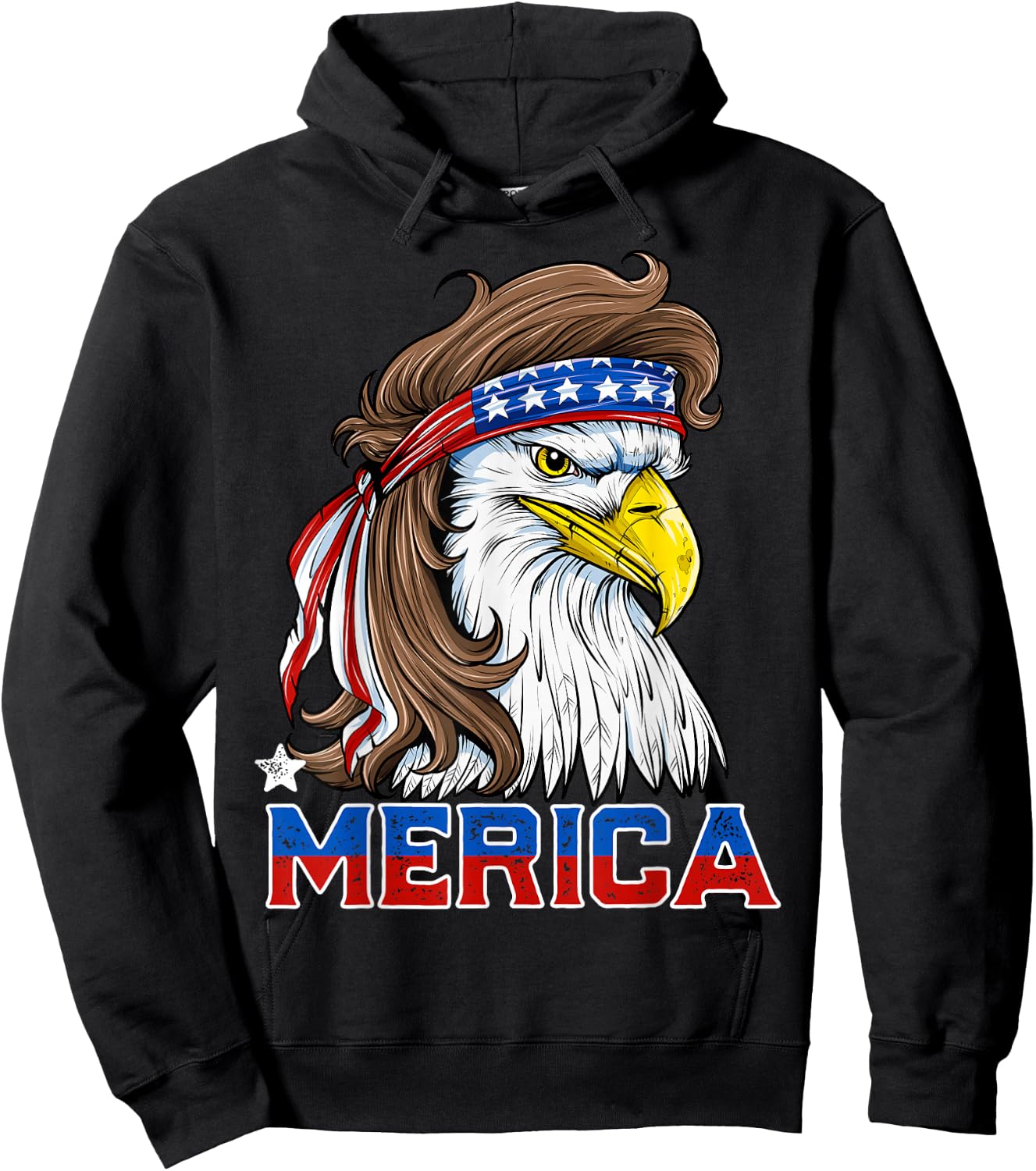 Merica Eagle Mullet 4th of July Men Women American Flag USA Hoodie - Hoodie | Black