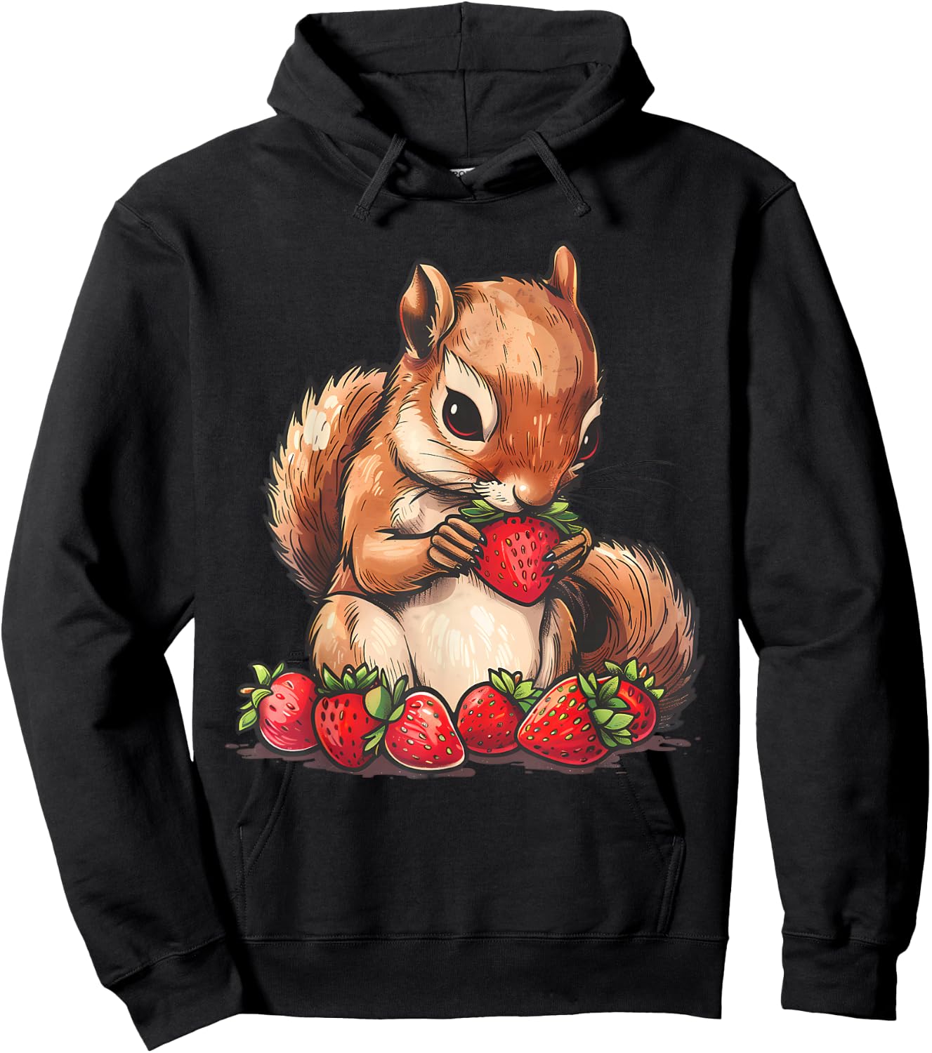 Strawberry Squirrel Artwork Strawberry Fruit Cute Squirrel Hoodie - Hoodie | Black