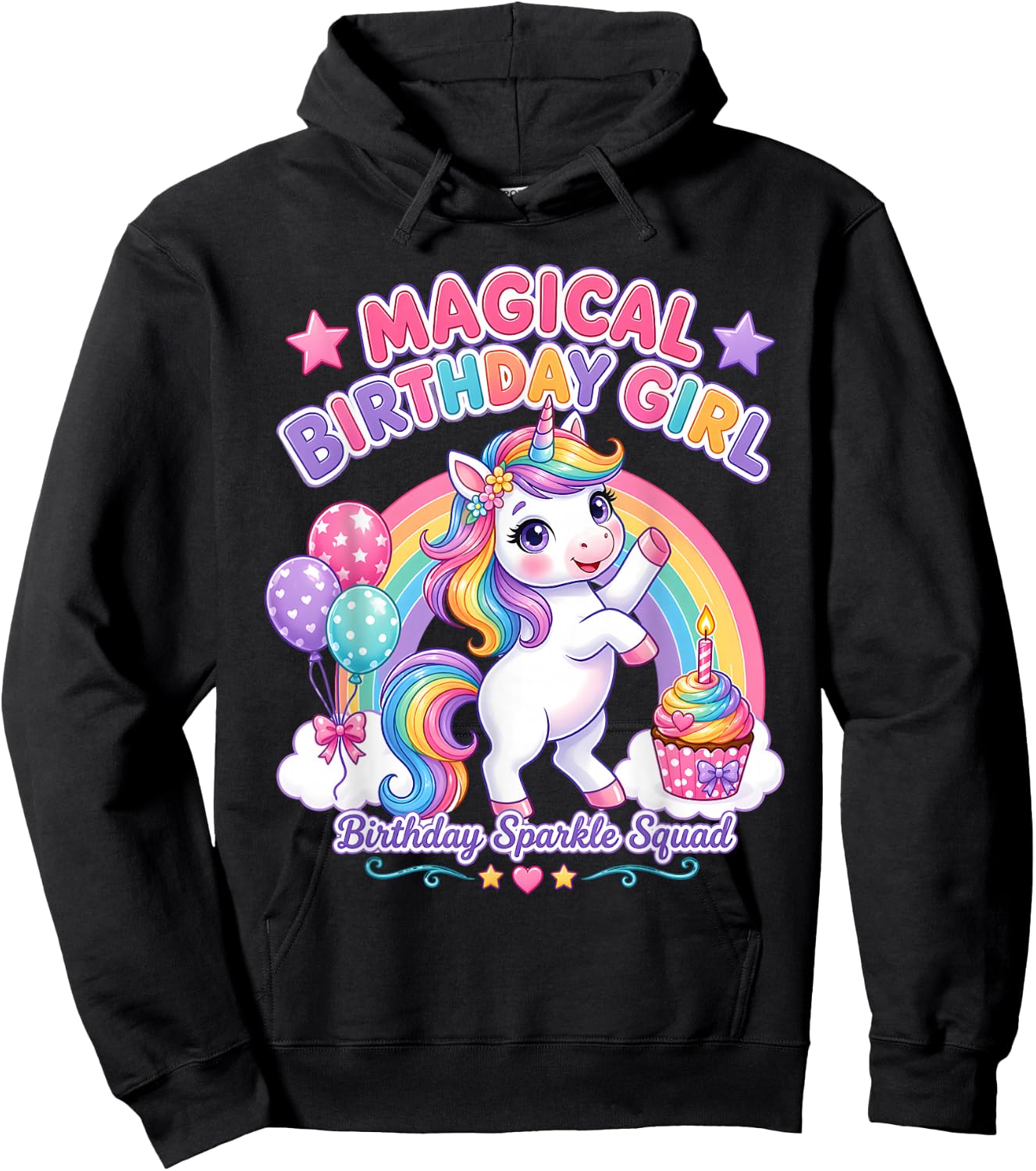 Rainbow Unicorn Birthday Girl Cupcake Party Hoodie - Hoodie | Black