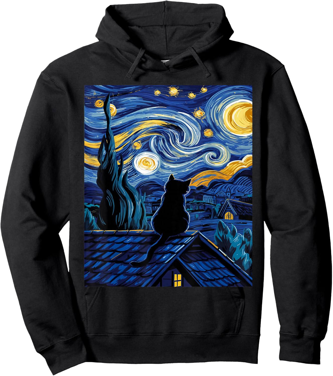 Cat Starry Night Van Gogh Cat Art Lover Funny Cat Hoodie - Hoodie | Black