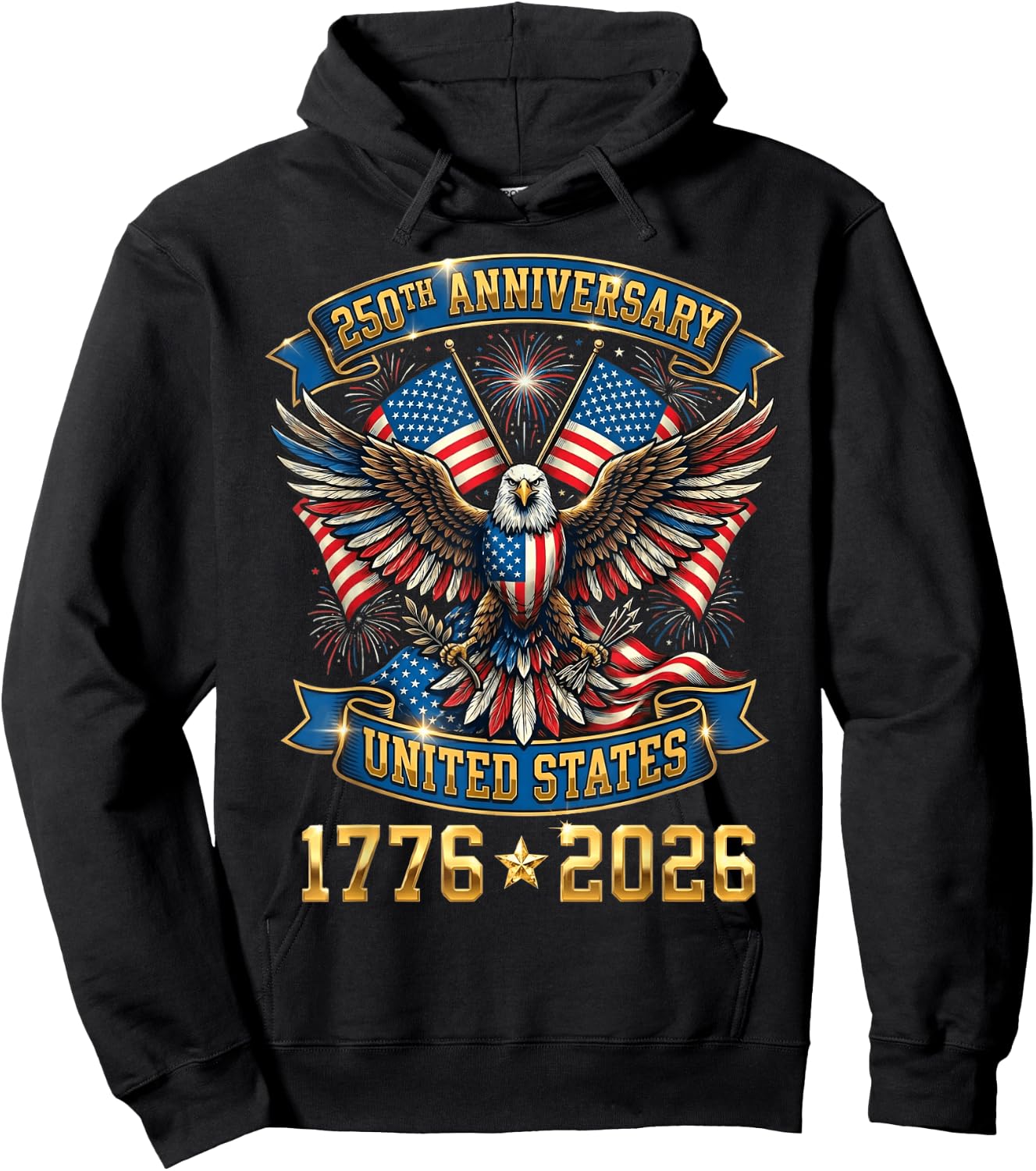 250 Anniversary USA Eagle Patriotic 4th of July 250 Years Hoodie - Hoodie | Black