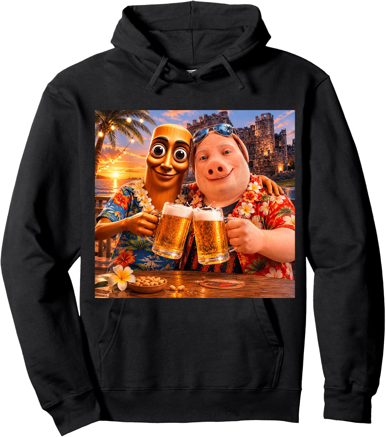 Bier Trinken am Strand, Sommerstimmung, Tung Sahur, Meme, John Pork Hoodie - Hoodie | Black