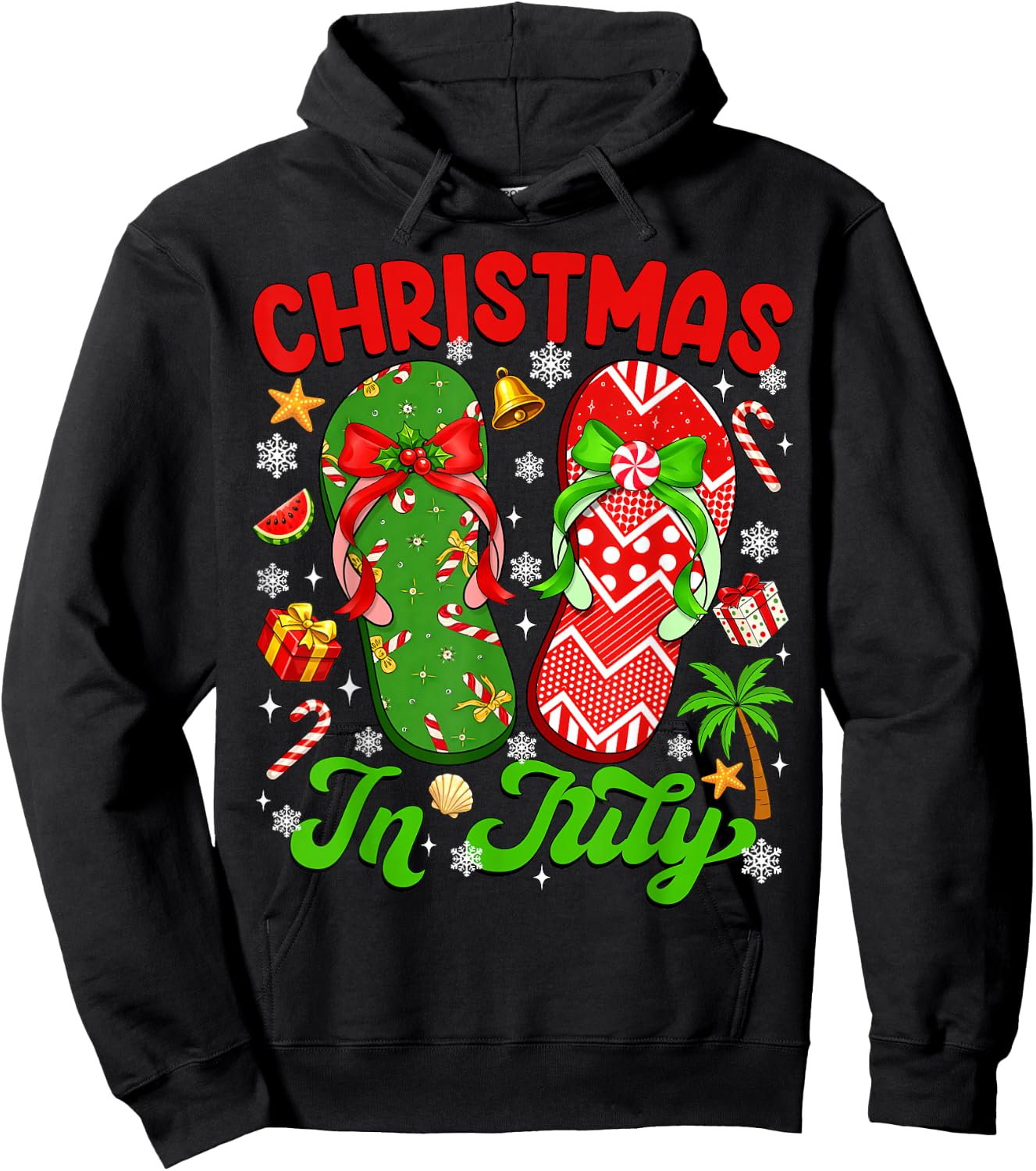Christmas in July Flip Flops Xmas Summer Beach Vacation Kid Hoodie - Hoodie | Black