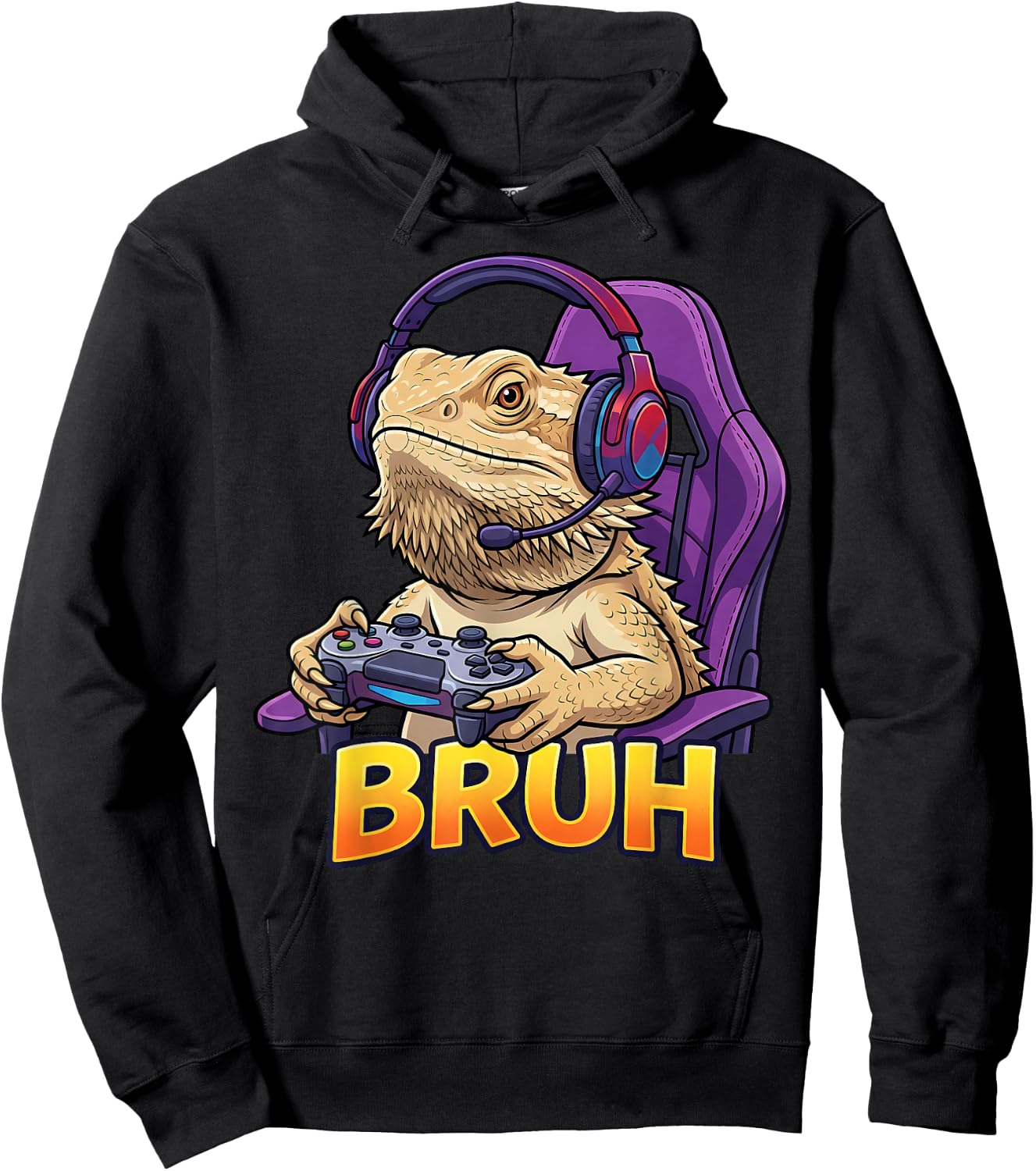 Funny Bearded Dragon Gamer Bruh Meme Controller Gaming Boys Hoodie - Hoodie | Black