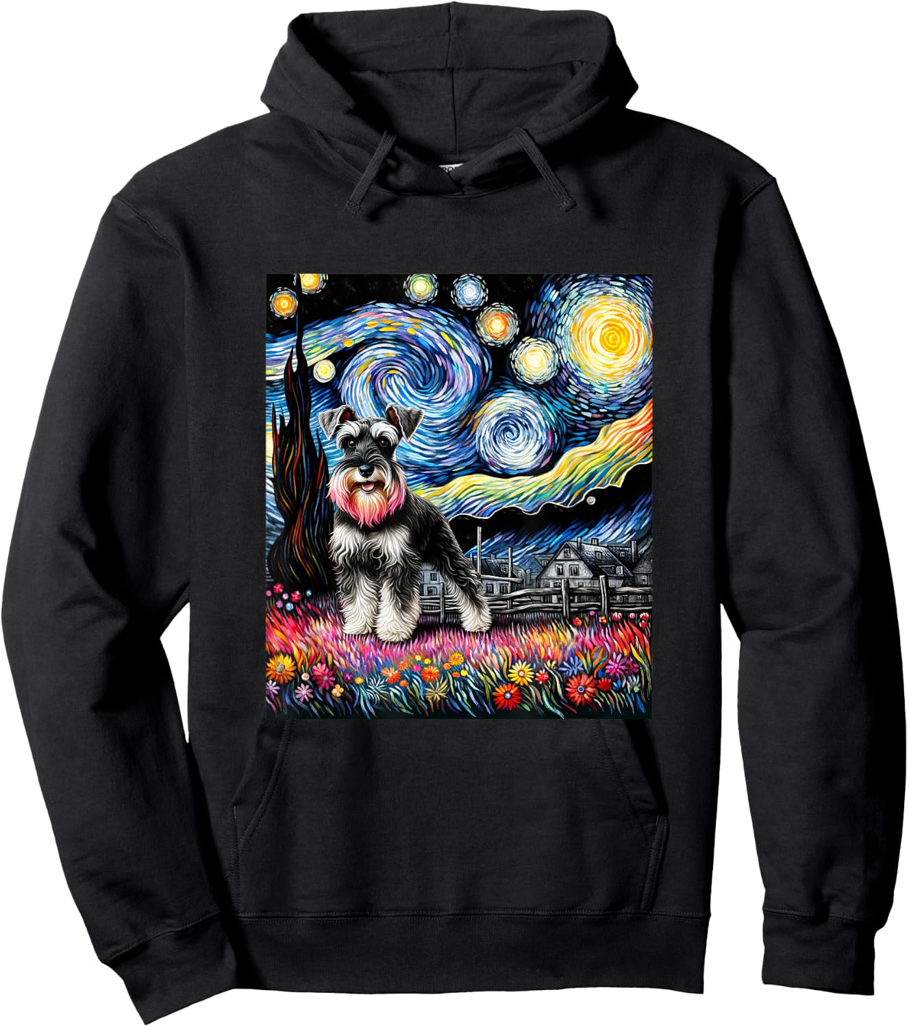 Miniature Schnauzer Dog Van Gogh Starry Night Painting Hoodie - Hoodie | Black