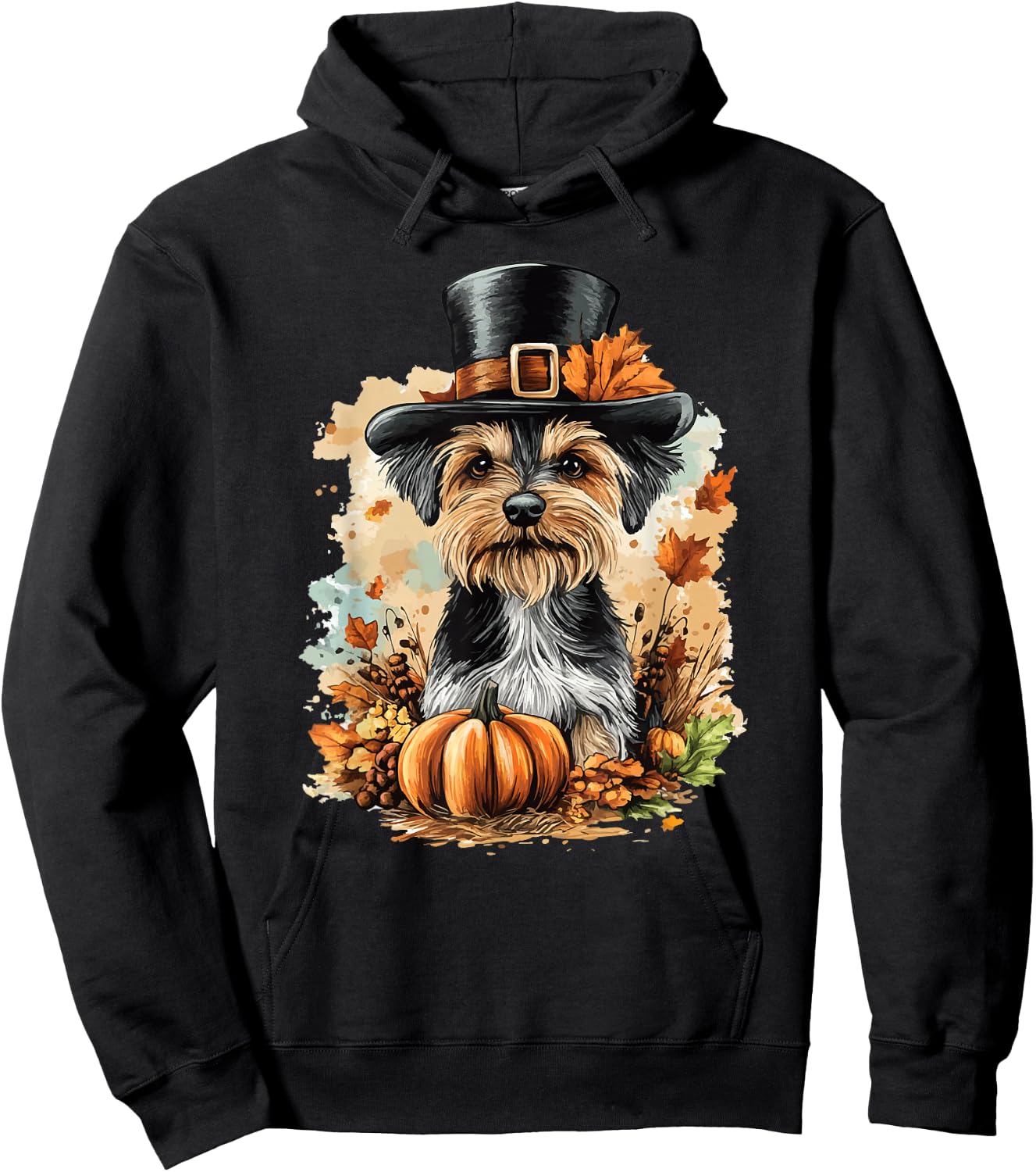 Yorkshire Terrier Dog Yorkie Autumn Fall Thanksgiving Hoodie - Hoodie | Black