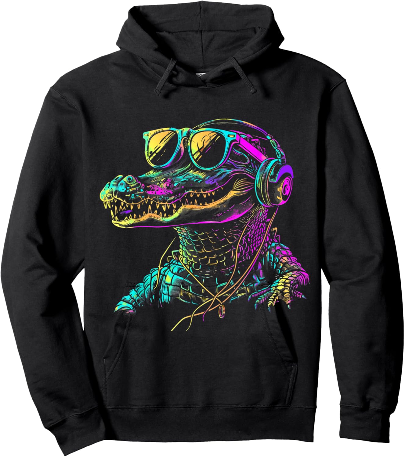 Alligator Headphones Music DJ Gator Crocodile Reptile Funny Hoodie - Hoodie | Black