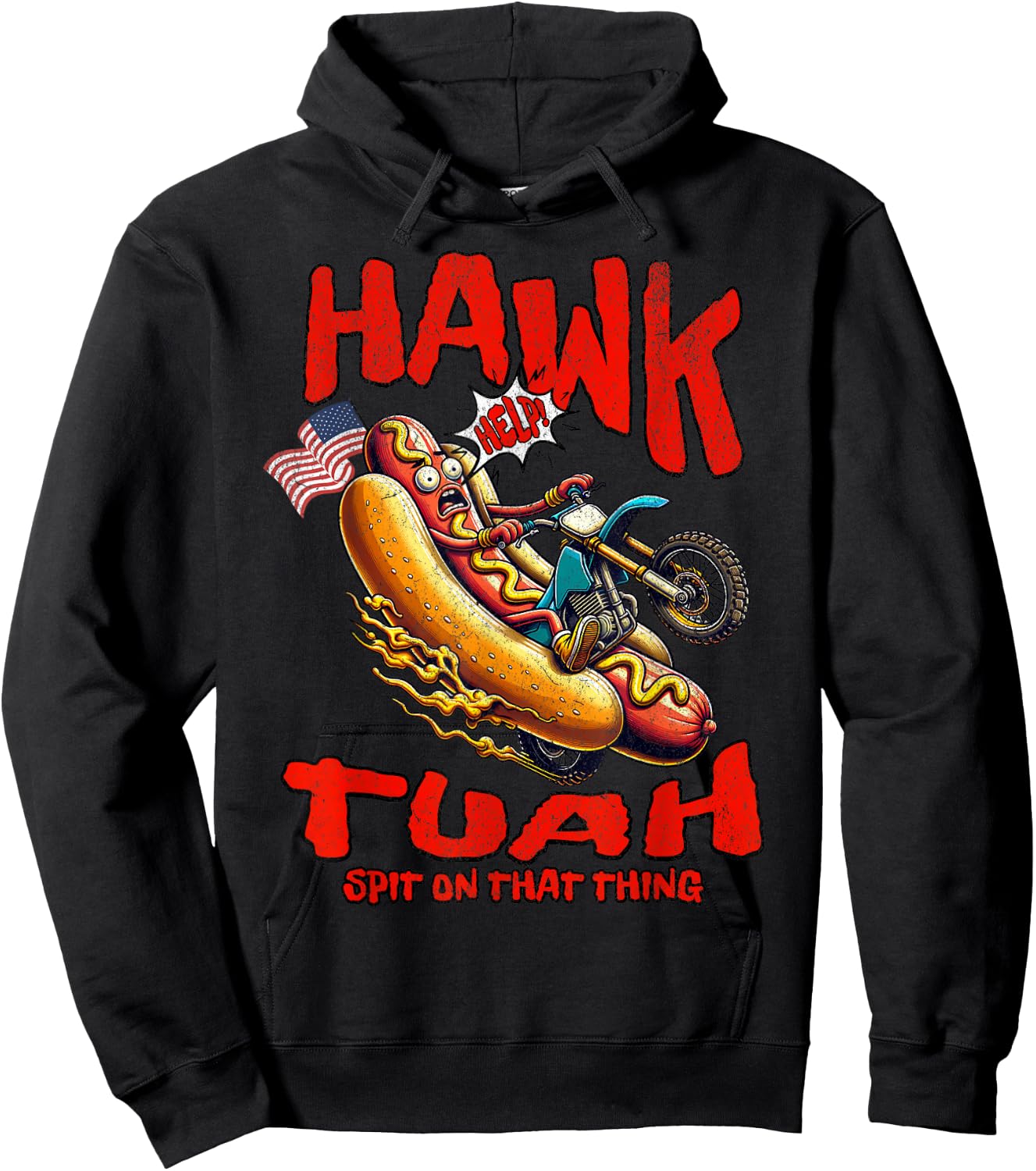 Hawk Tuah 4th of July Spit on that Thang Hot Dog Hoodie - Hoodie | Black