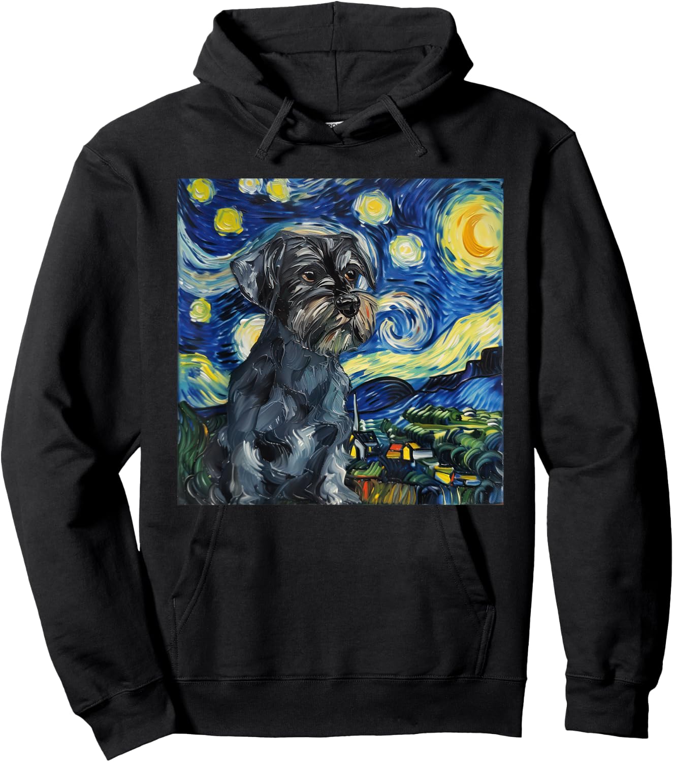 Miniature Schnauzer Dog Van Gogh Style Starry Night Hoodie - Hoodie | Black