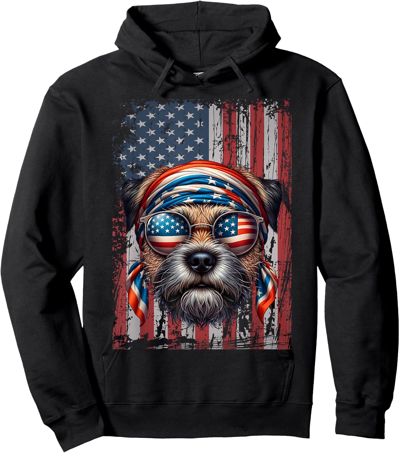 Patriotic Border Terrier Dog Lover US Flag Independence Day Women Kids Hoodie - Hoodie | Black