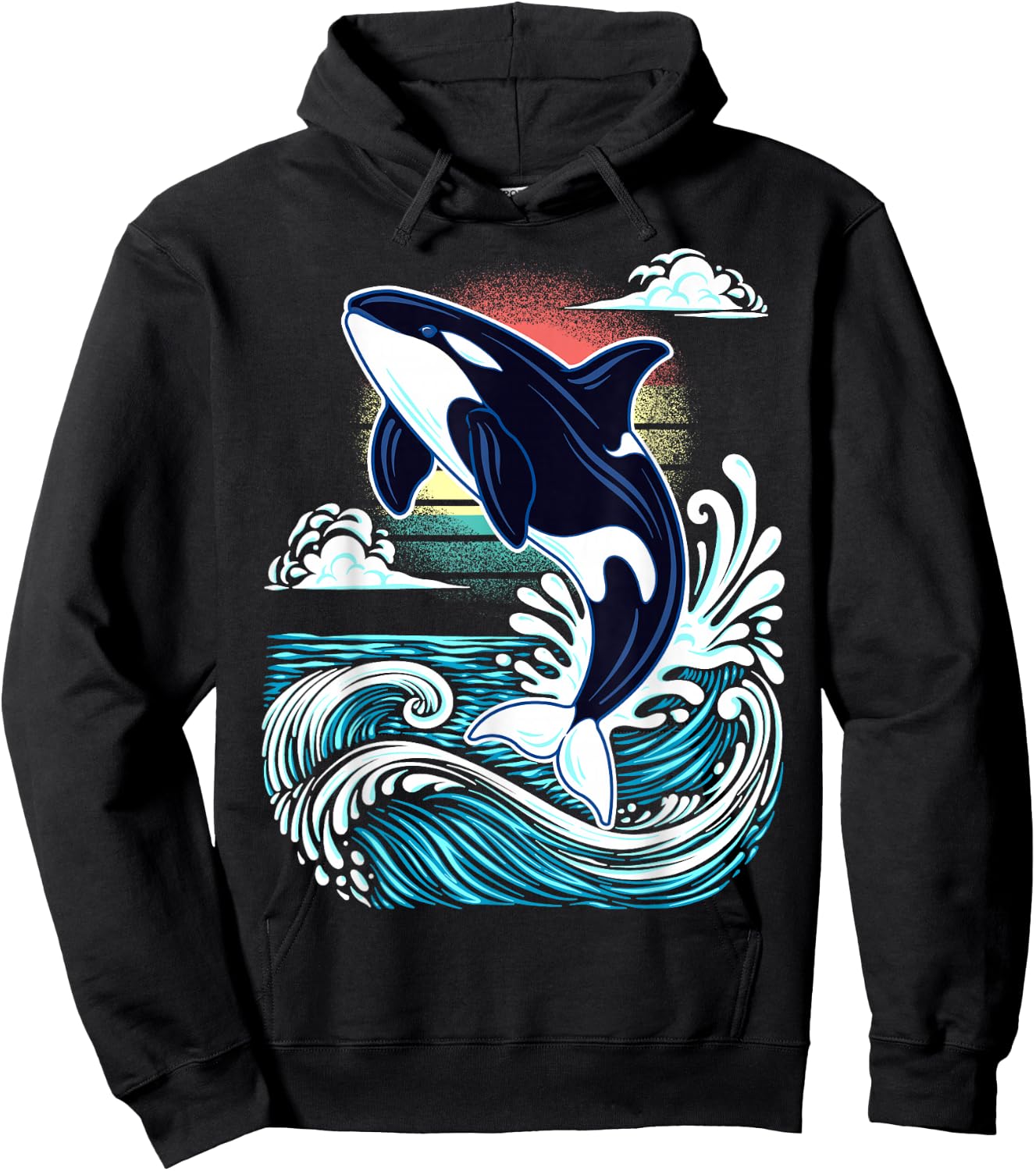 Orca Ocean Wildlife Illustration - Marine Mammal Graphic Hoodie - Hoodie | Black