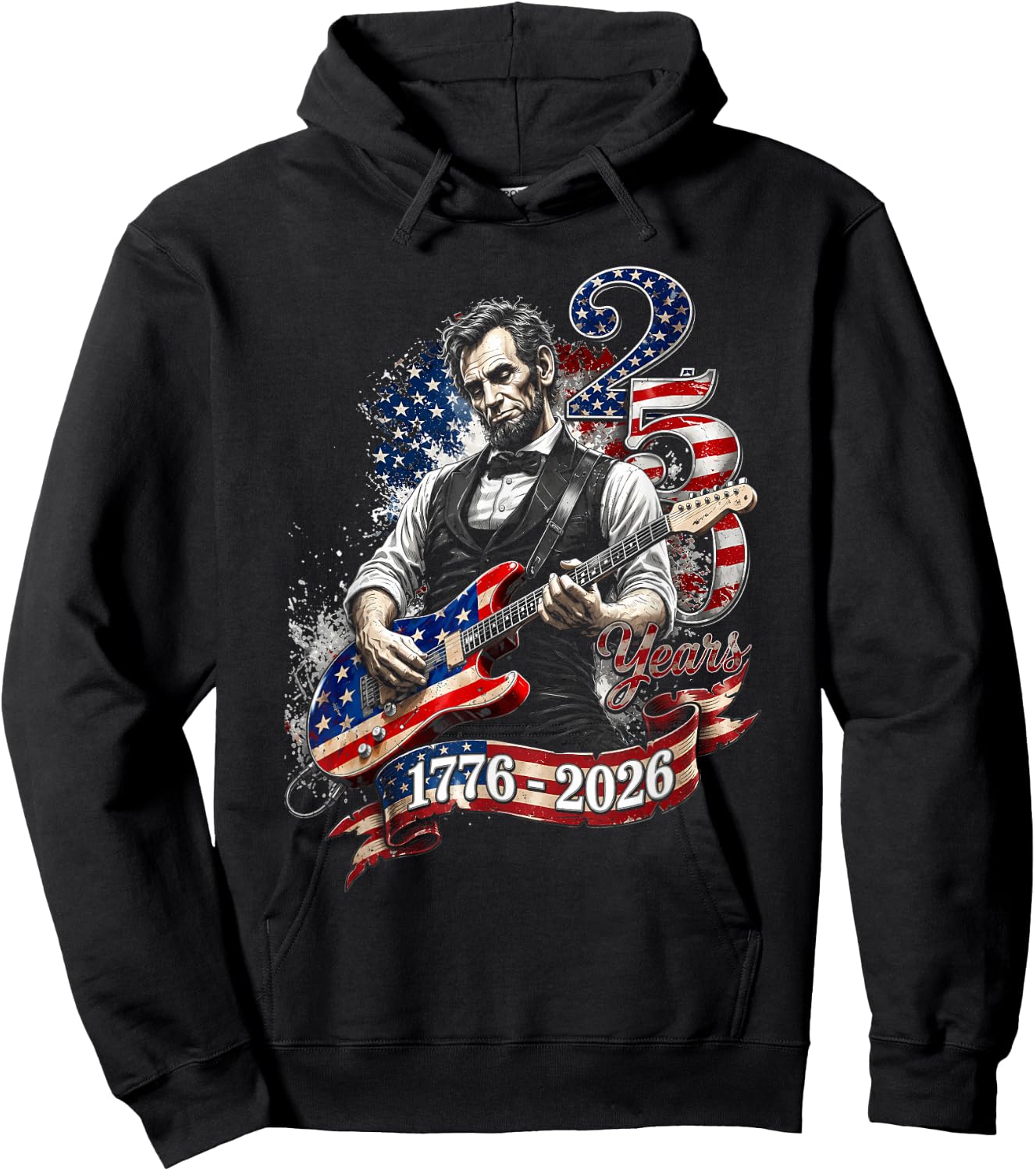 Abe Lincoln Playing Guitar 4th July 250th Anniversary USA Hoodie - Hoodie | Black