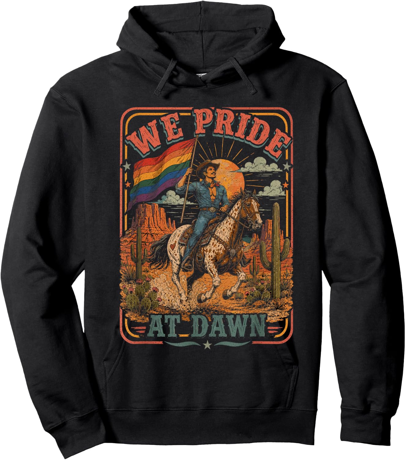 We Pride at Dawn Cowboy Rodeo LGBTQ Western Rider Gay Flag Hoodie - Hoodie | Black